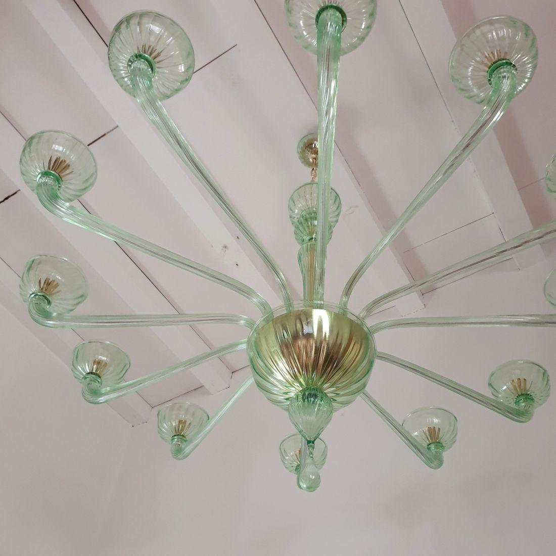 Italian Large green Murano glass chandelier, Mid Century For Sale
