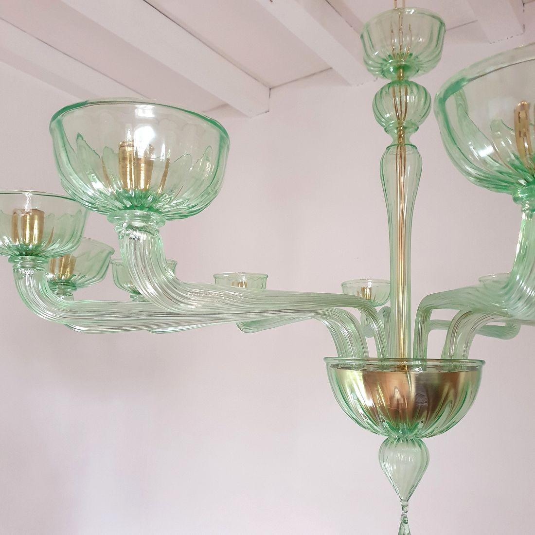 Late 20th Century Large green Murano glass chandelier, Mid Century For Sale