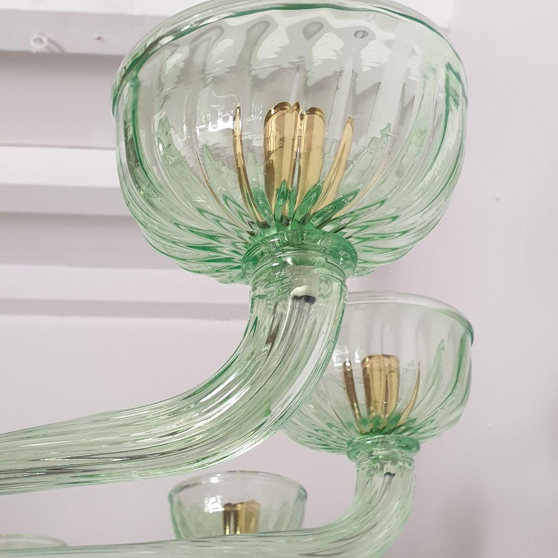 Large green Murano glass chandelier, Mid Century For Sale 1