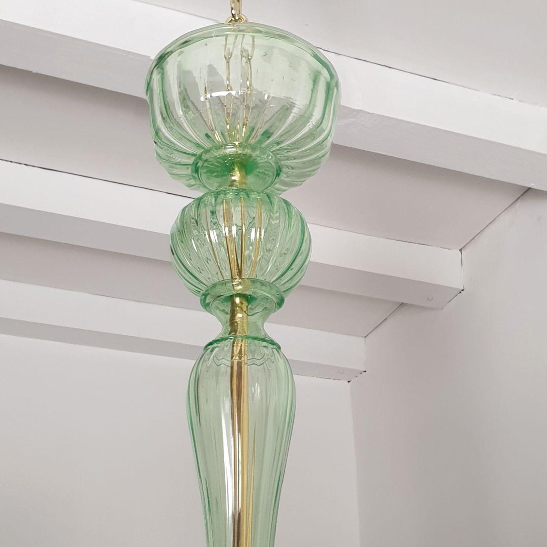 Large green Murano glass chandelier, Mid Century For Sale 2
