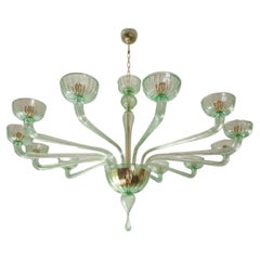 Used Large green Murano glass chandelier, Mid Century