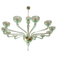 Grand lustre en verre de Murano vert, milieu du siècle dernier