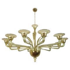 Large Green Murano glass chandelier with leaves