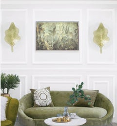 Large green Murano glass leaf sconces - a pair