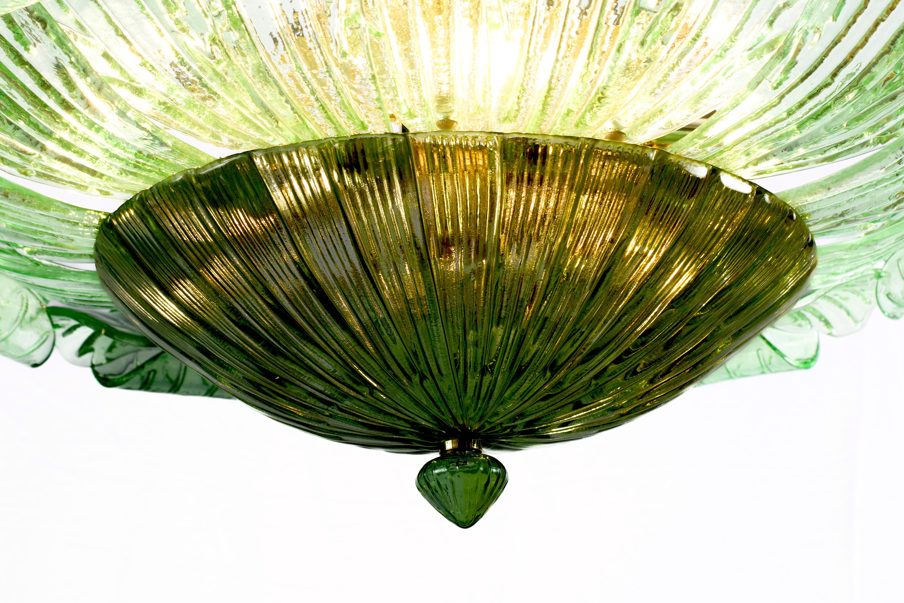  Large Green Murano Glass Leave Ceiling Light or Flush Mount  For Sale 7
