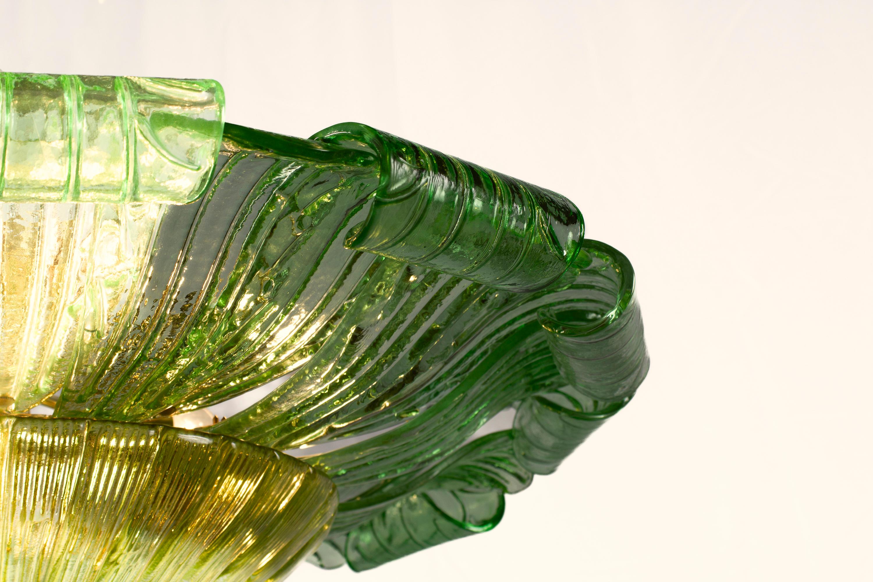 Grande lampada da soffitto o da incasso in vetro di Murano verde Leave in vendita 7