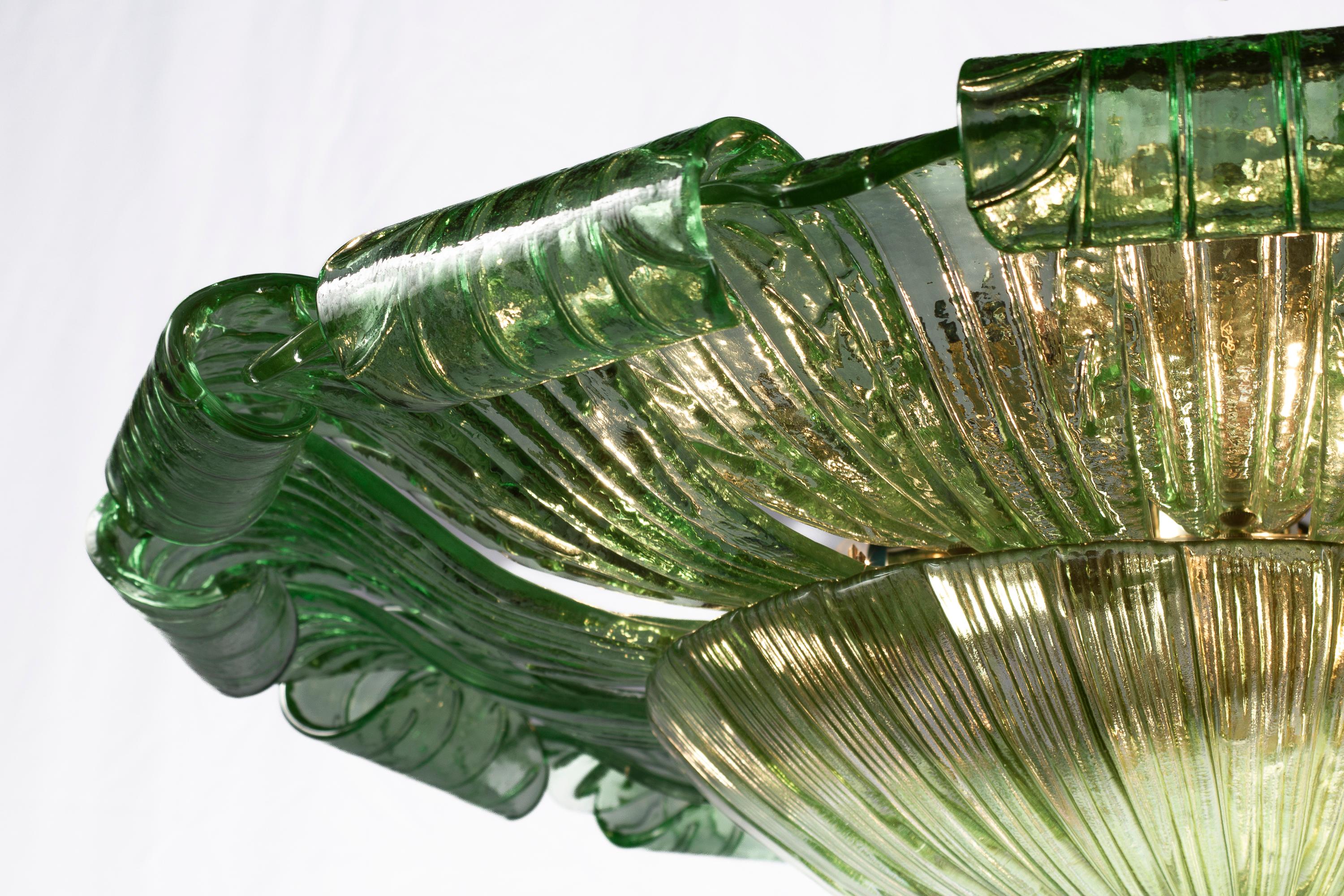  Large Green Murano Glass Leave Ceiling Light or Flush Mount  For Sale 9