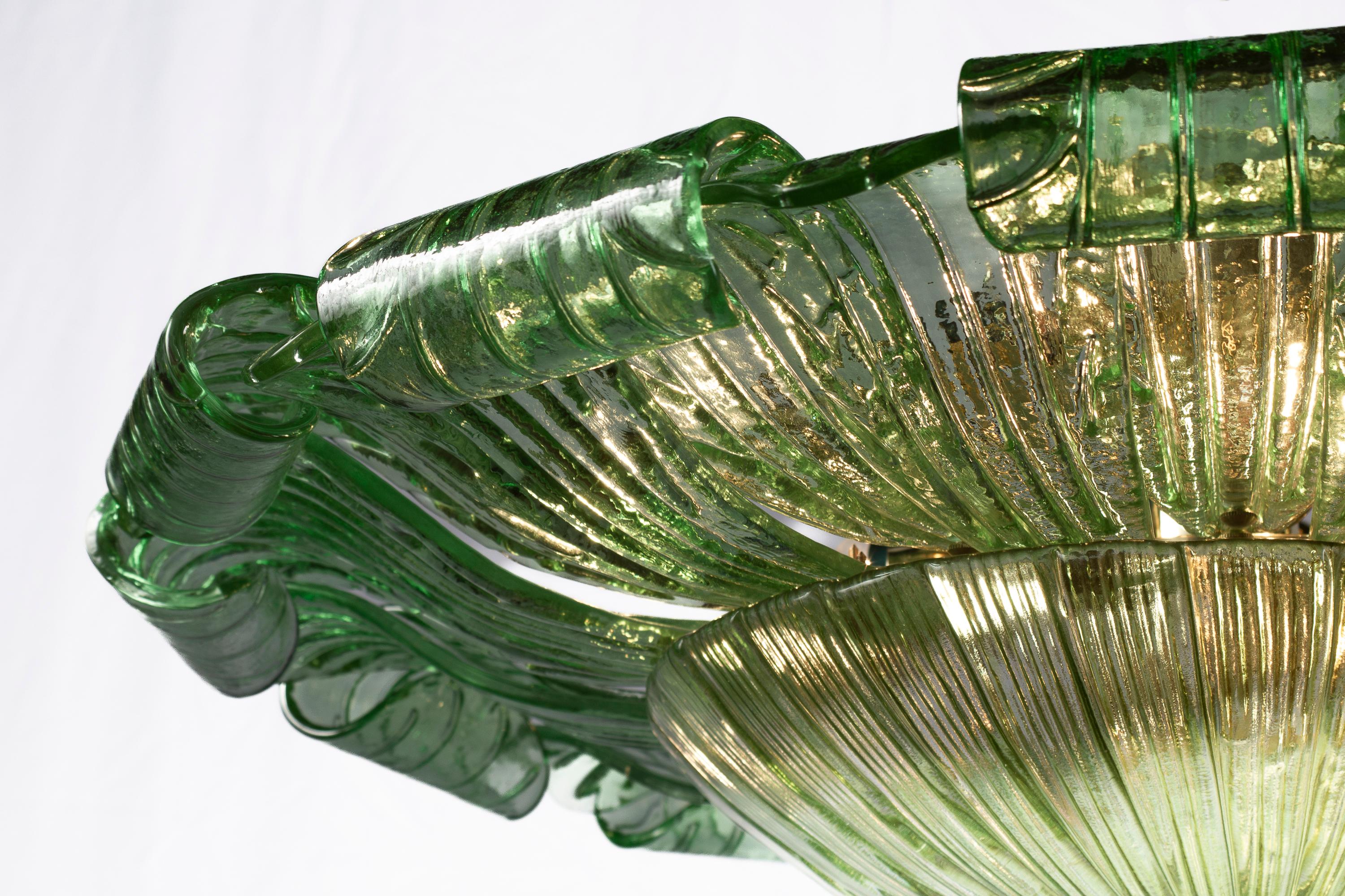 Grande lampada da soffitto o da incasso in vetro di Murano verde Leave in vendita 8