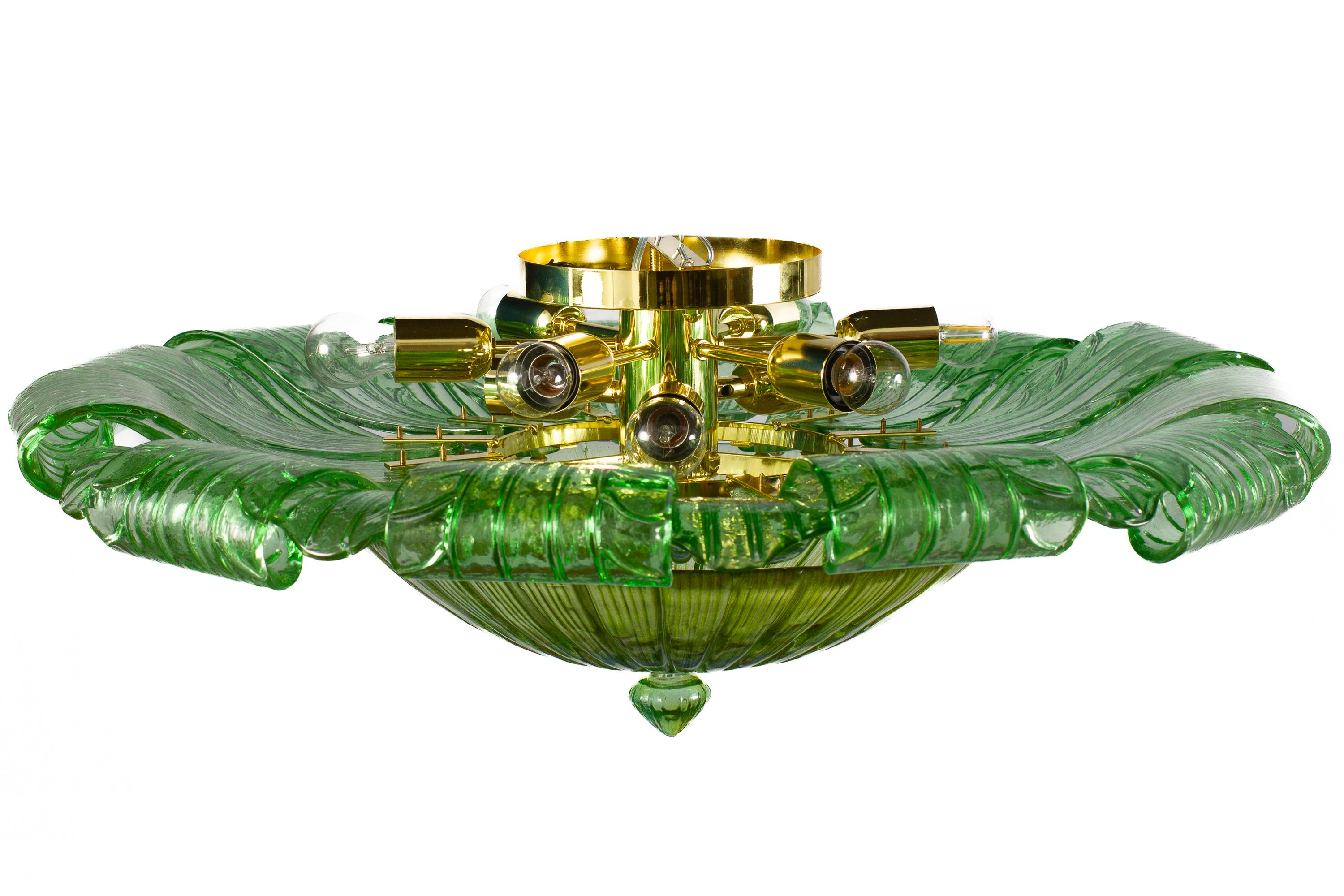  Large Green Murano Glass Leave Ceiling Light or Flush Mount  For Sale 13