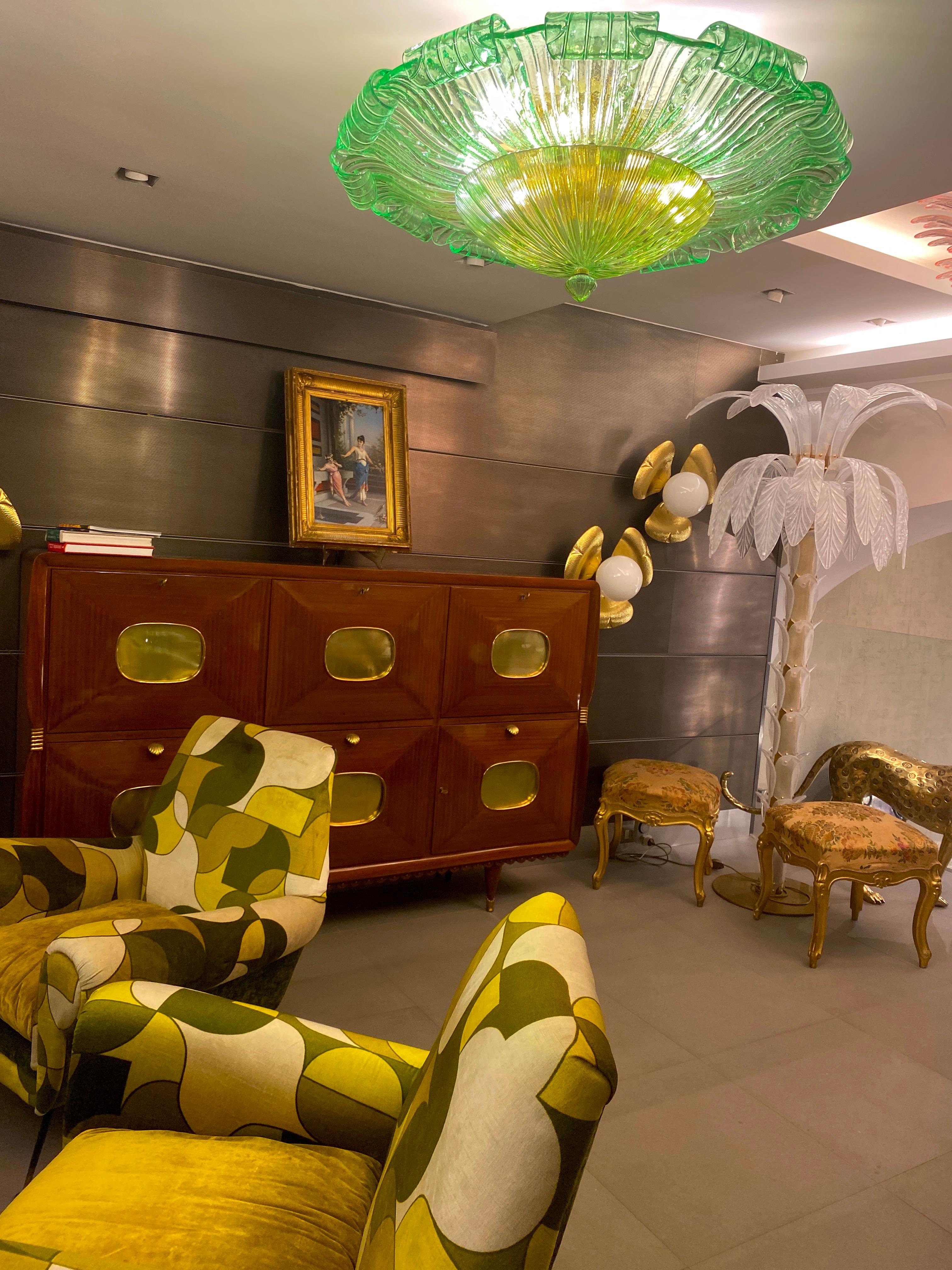 Lámpara de techo o empotrable grande de cristal de Murano verde Leave Moderno en venta