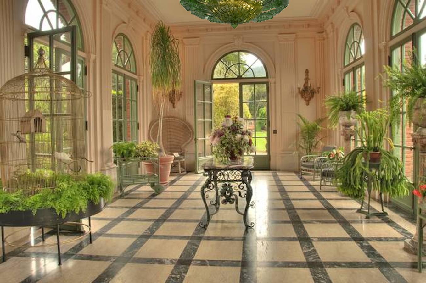 Lámpara de techo o empotrable grande de cristal de Murano verde Leave en Nuevo estado para la venta en Rome, IT