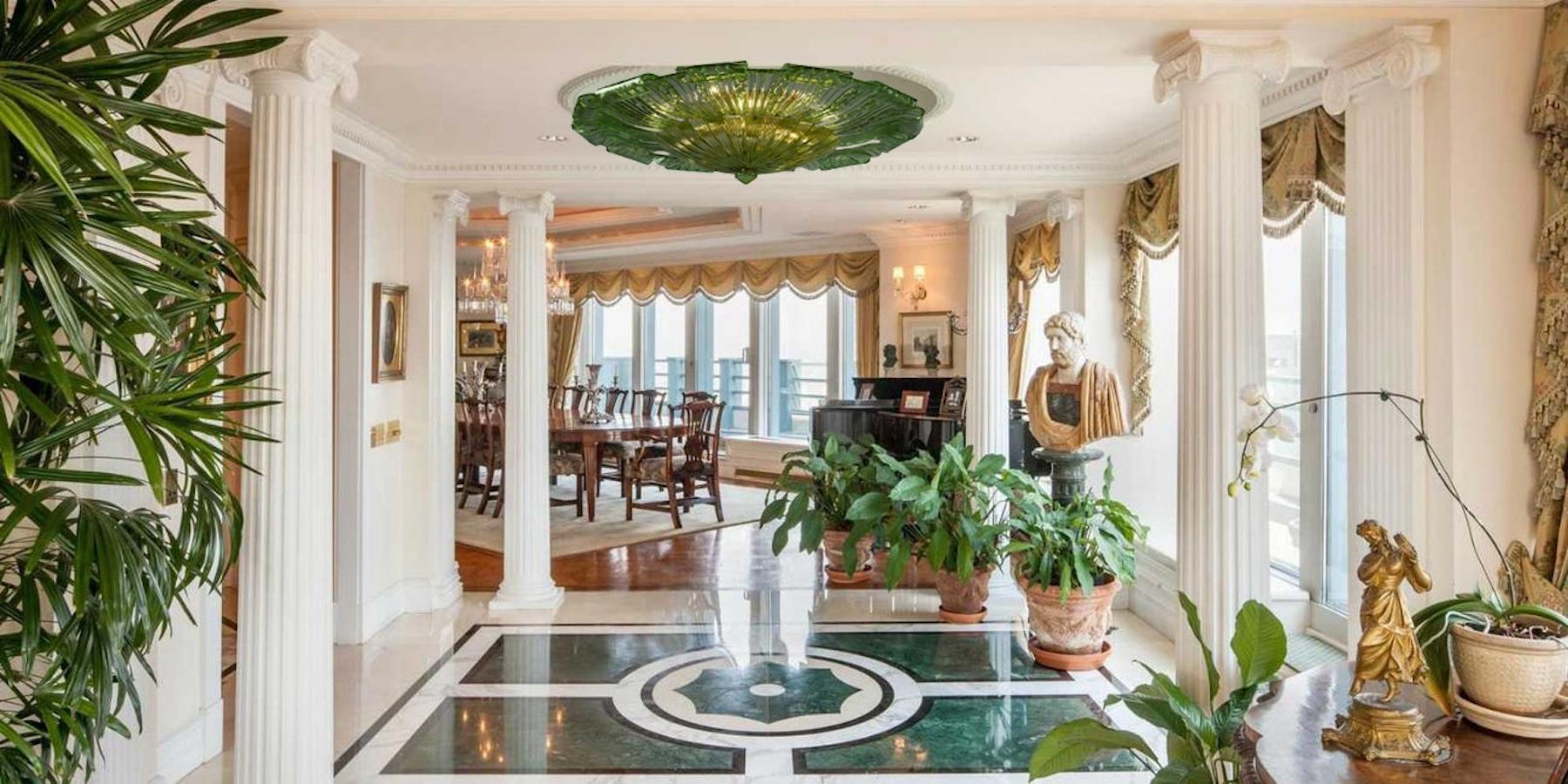 Lámpara de techo o empotrable grande de cristal de Murano verde Leave Vidrio en venta