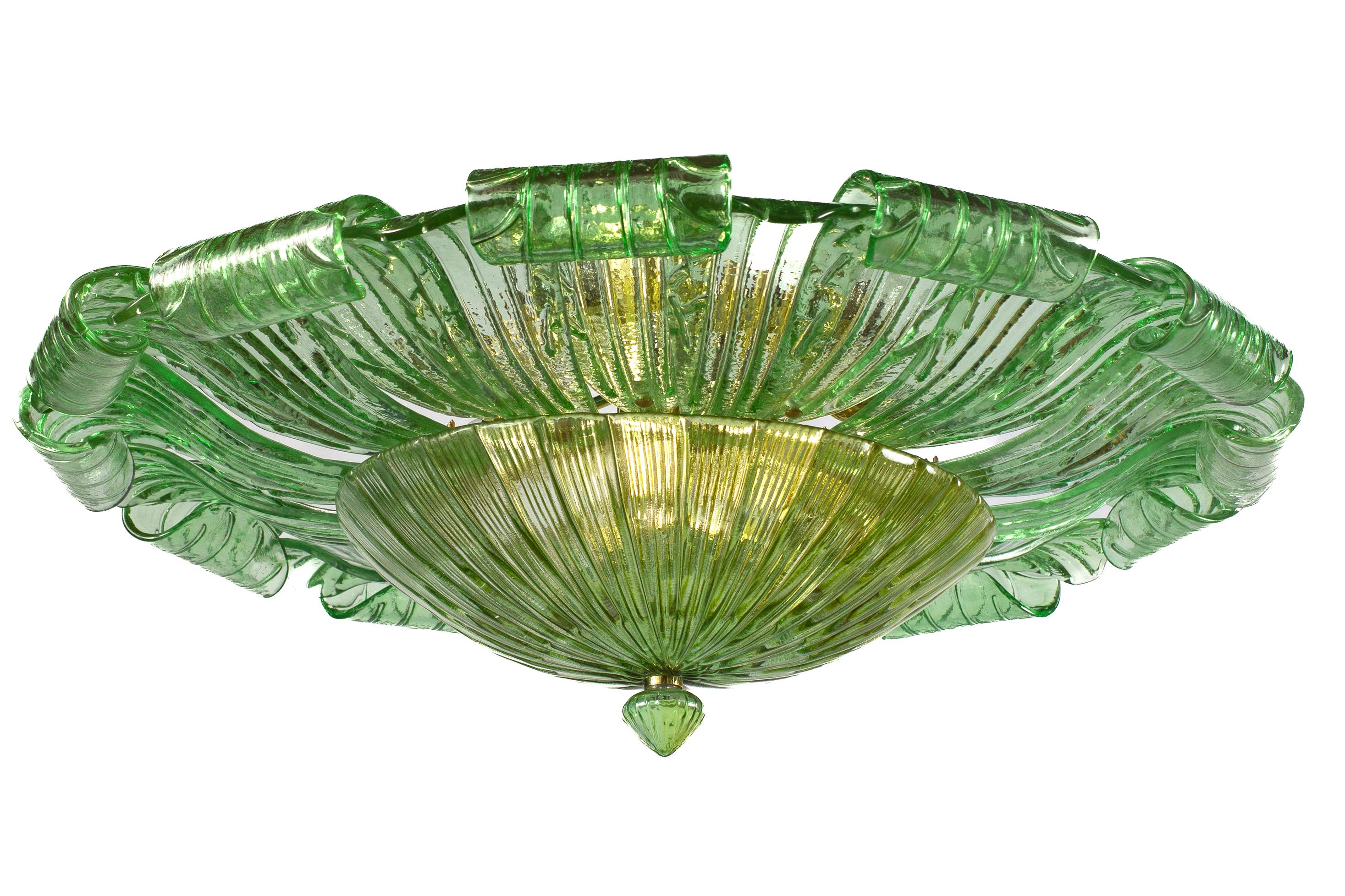  Large Green Murano Glass Leave Ceiling Light or Flush Mount  For Sale 2