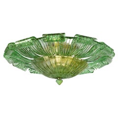 Large Green Murano Glass Leave Ceiling Light or Flush Mount