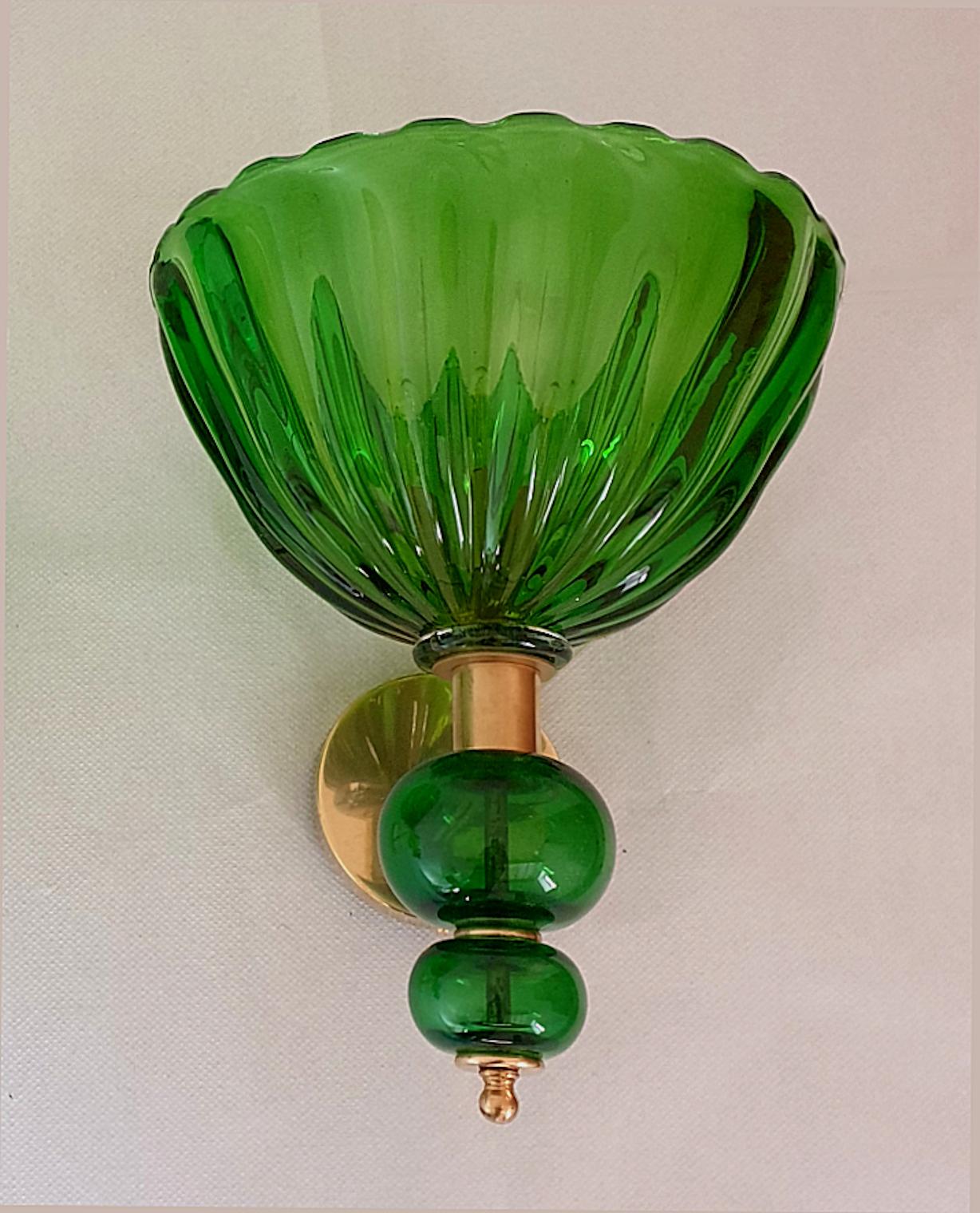Italian Green Murano glass Mid Century sconces - a pair For Sale