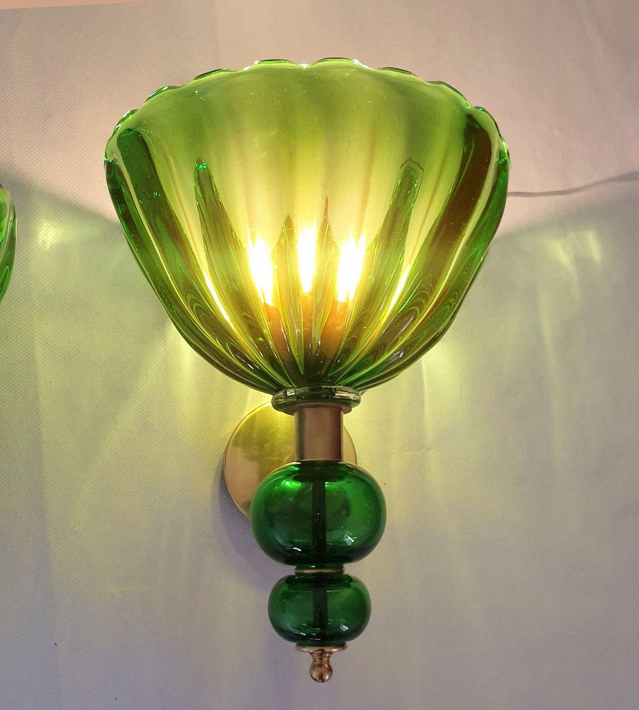 Late 20th Century Green Murano glass Mid Century sconces - a pair For Sale