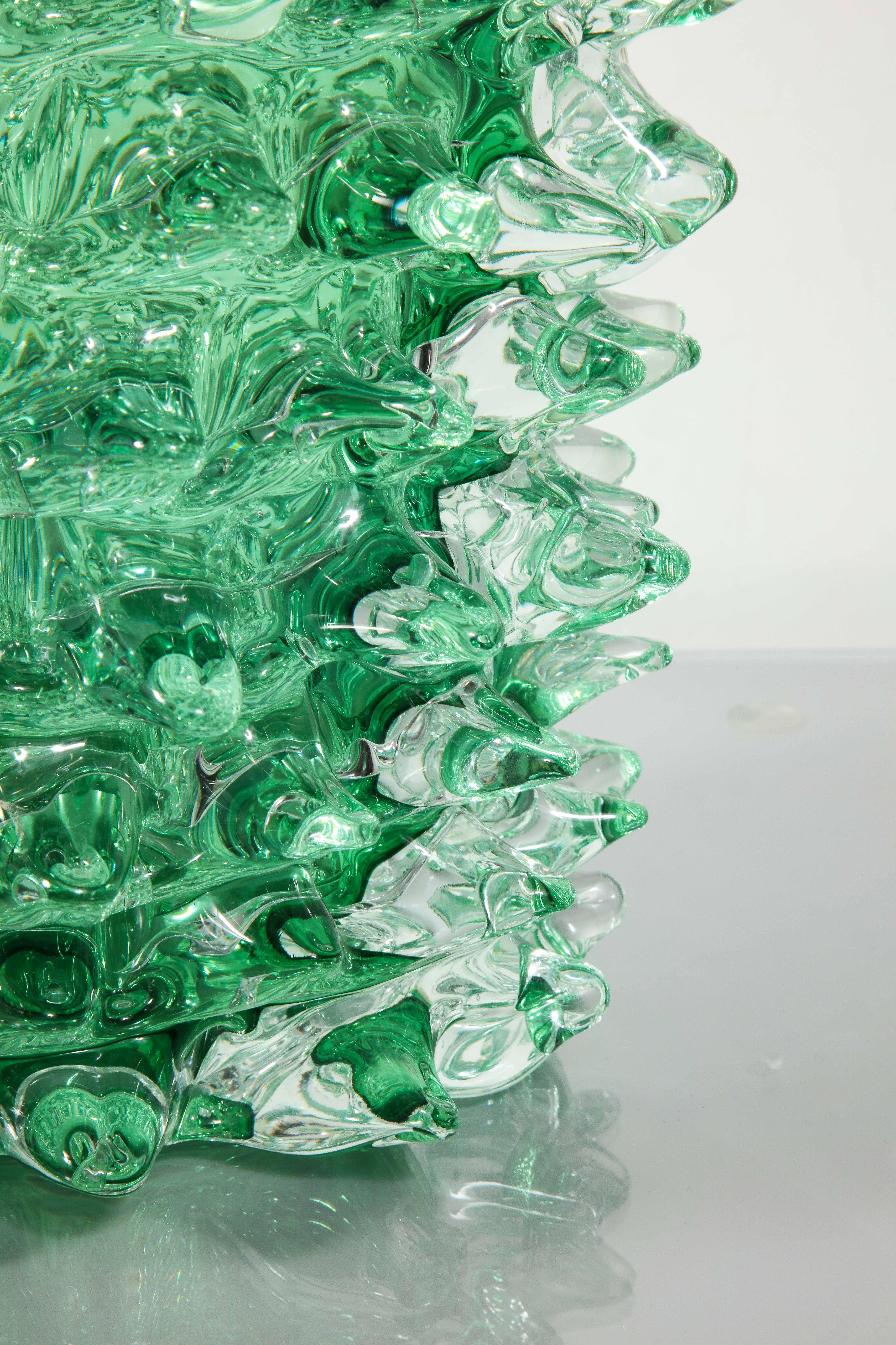 Large Green Murano Glass Spike Vase 5