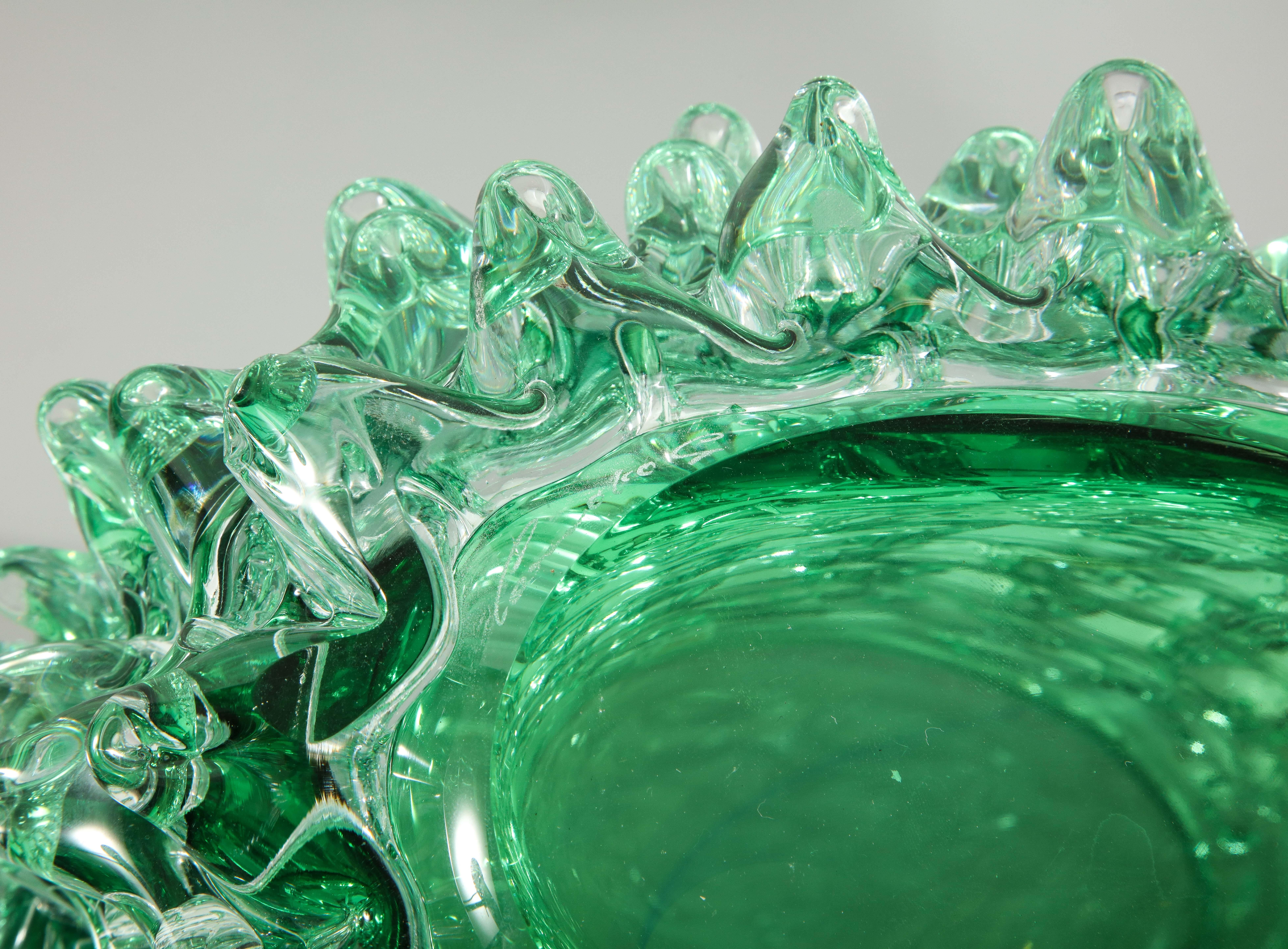 Large Green Murano Glass Spike Vase 6