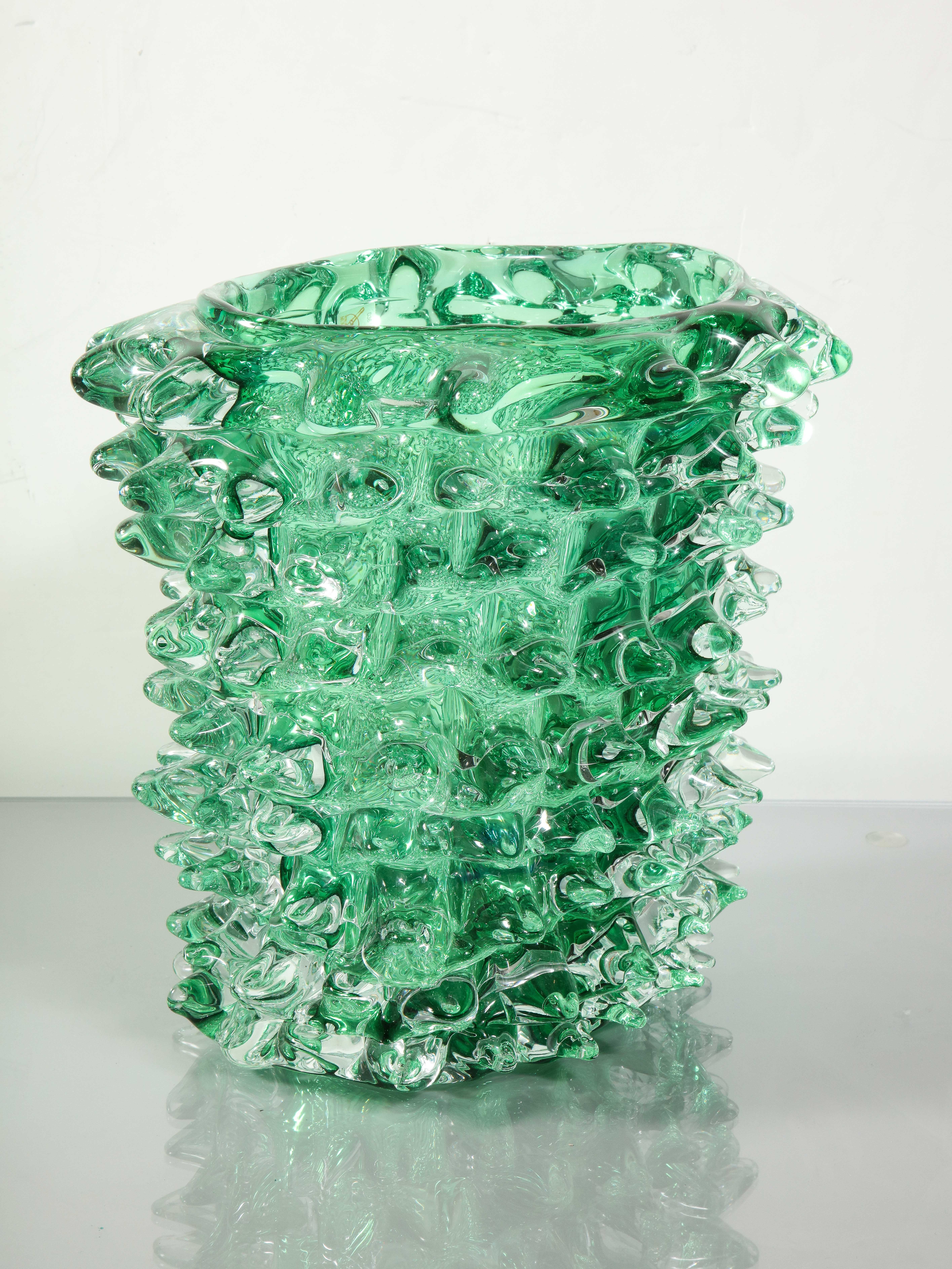 Mid-Century Modern Large Green Murano Glass Spike Vase
