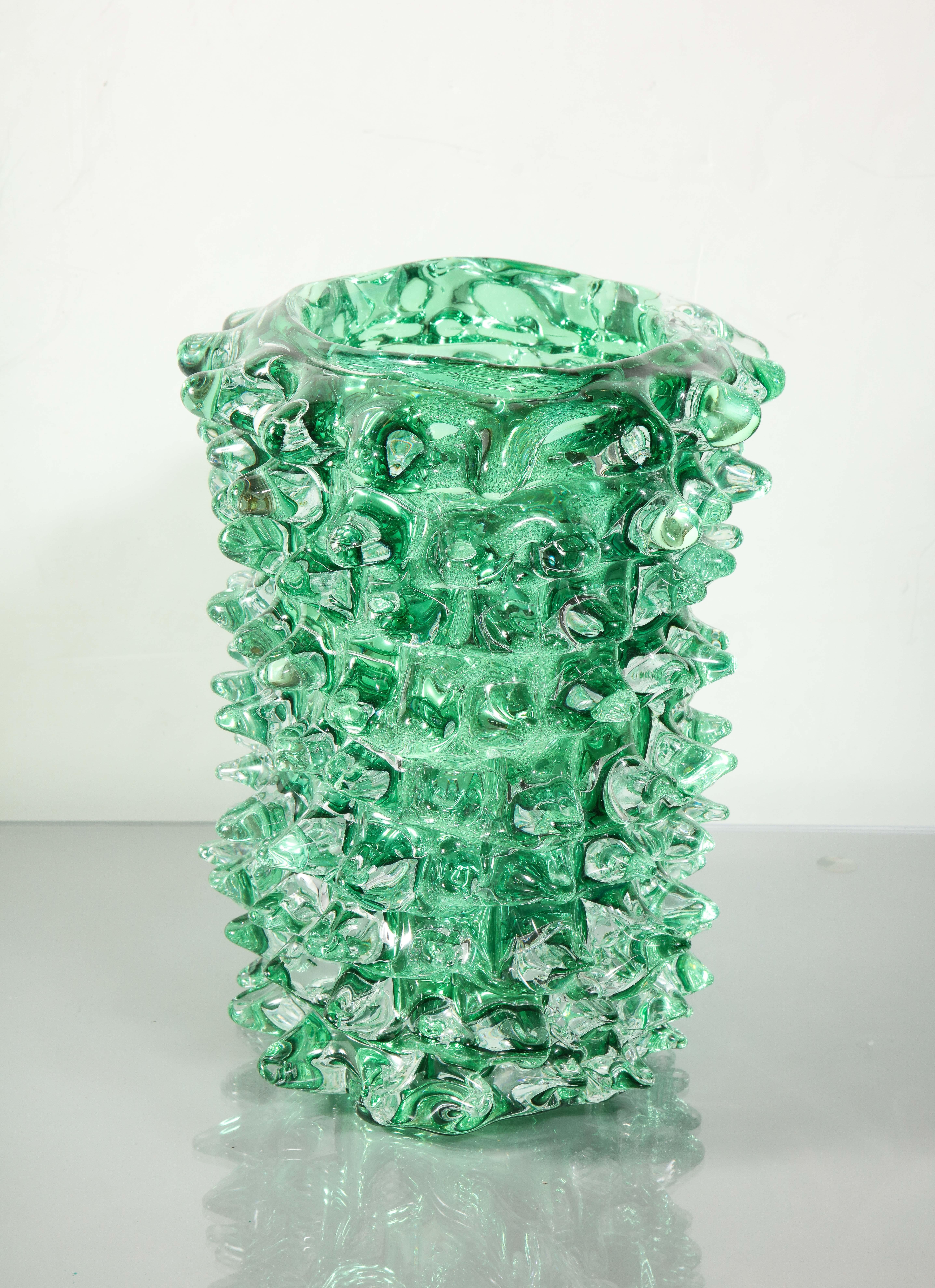 Italian Large Green Murano Glass Spike Vase