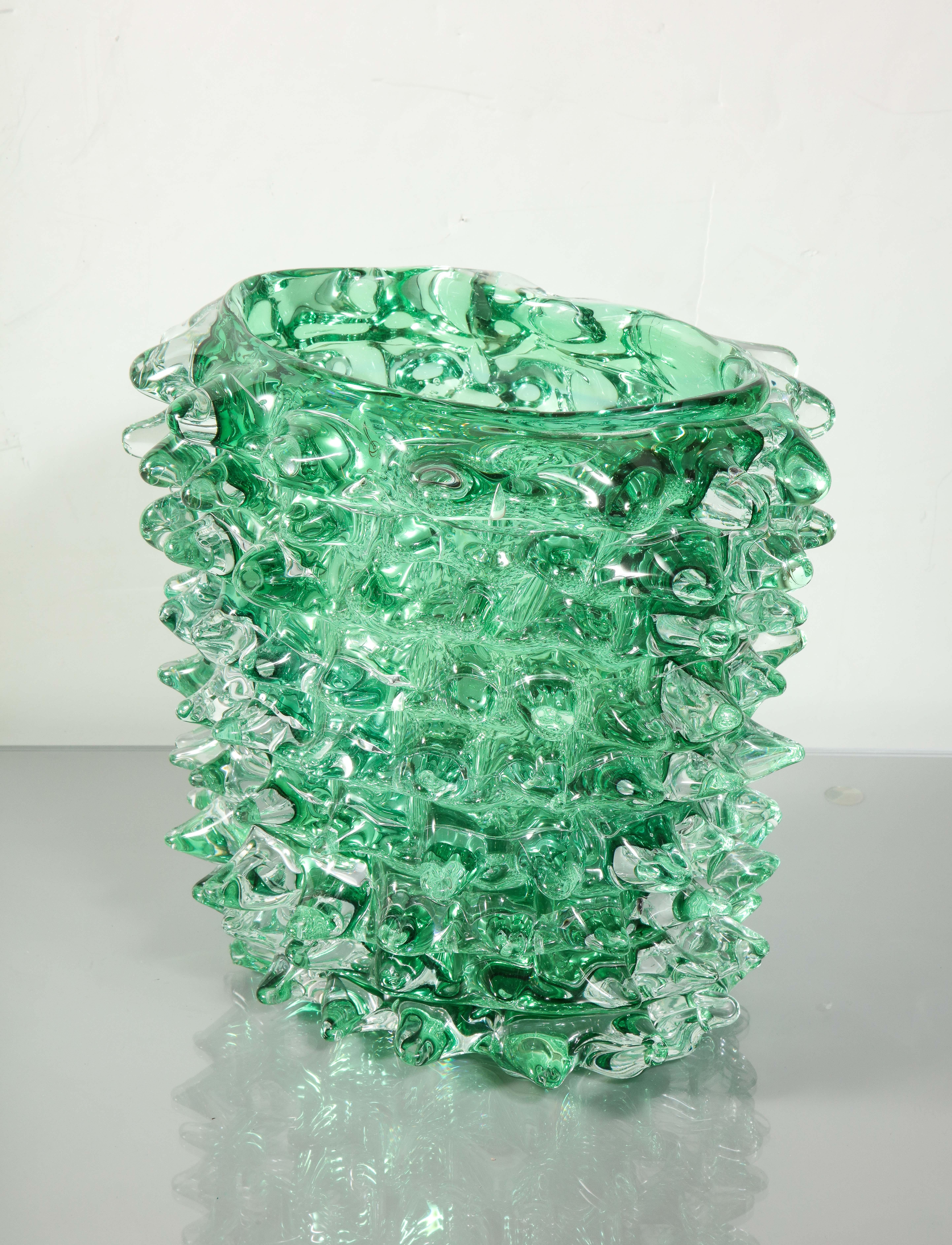 Large Green Murano Glass Spike Vase In New Condition In New York, NY