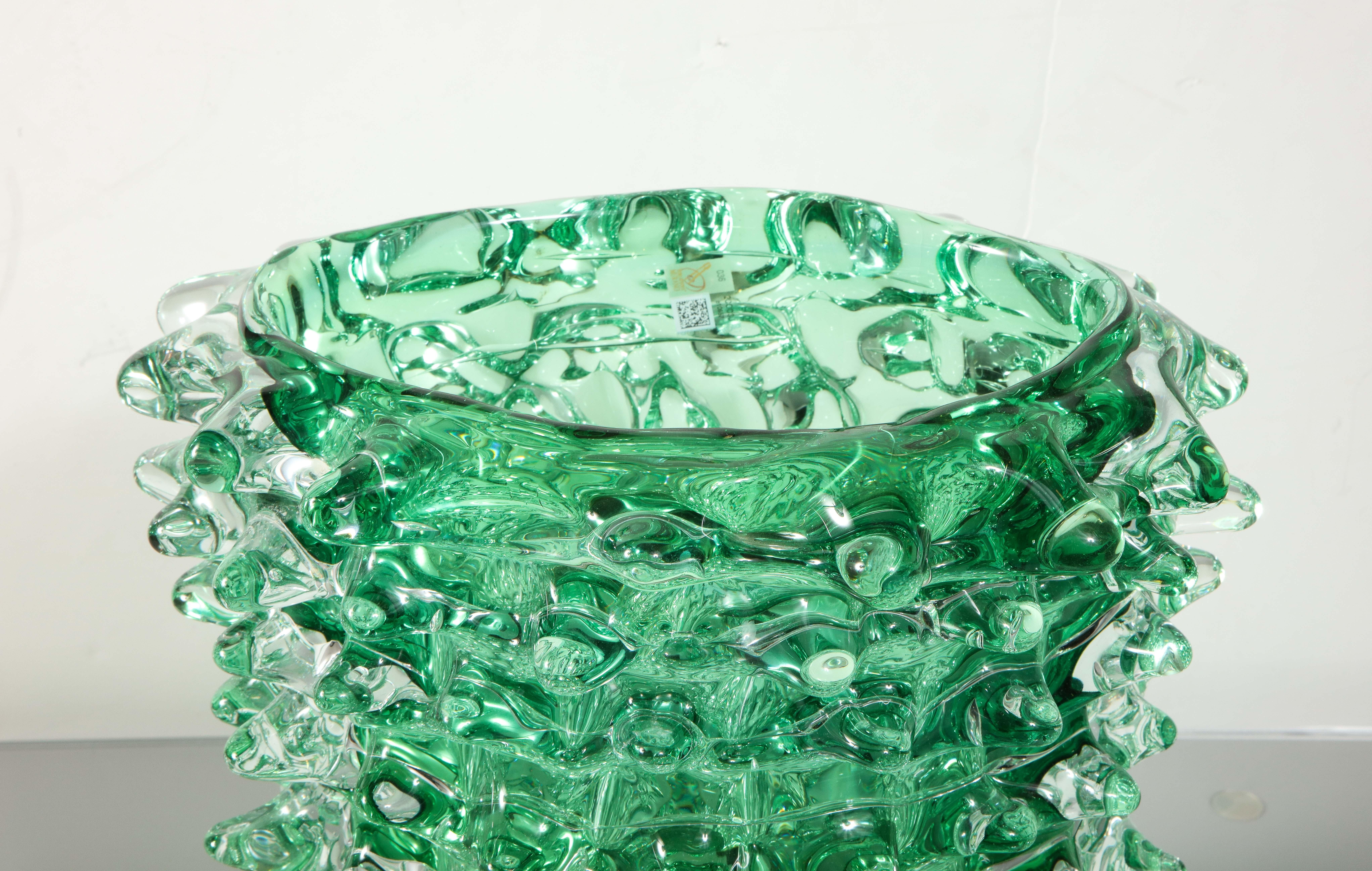 Contemporary Large Green Murano Glass Spike Vase