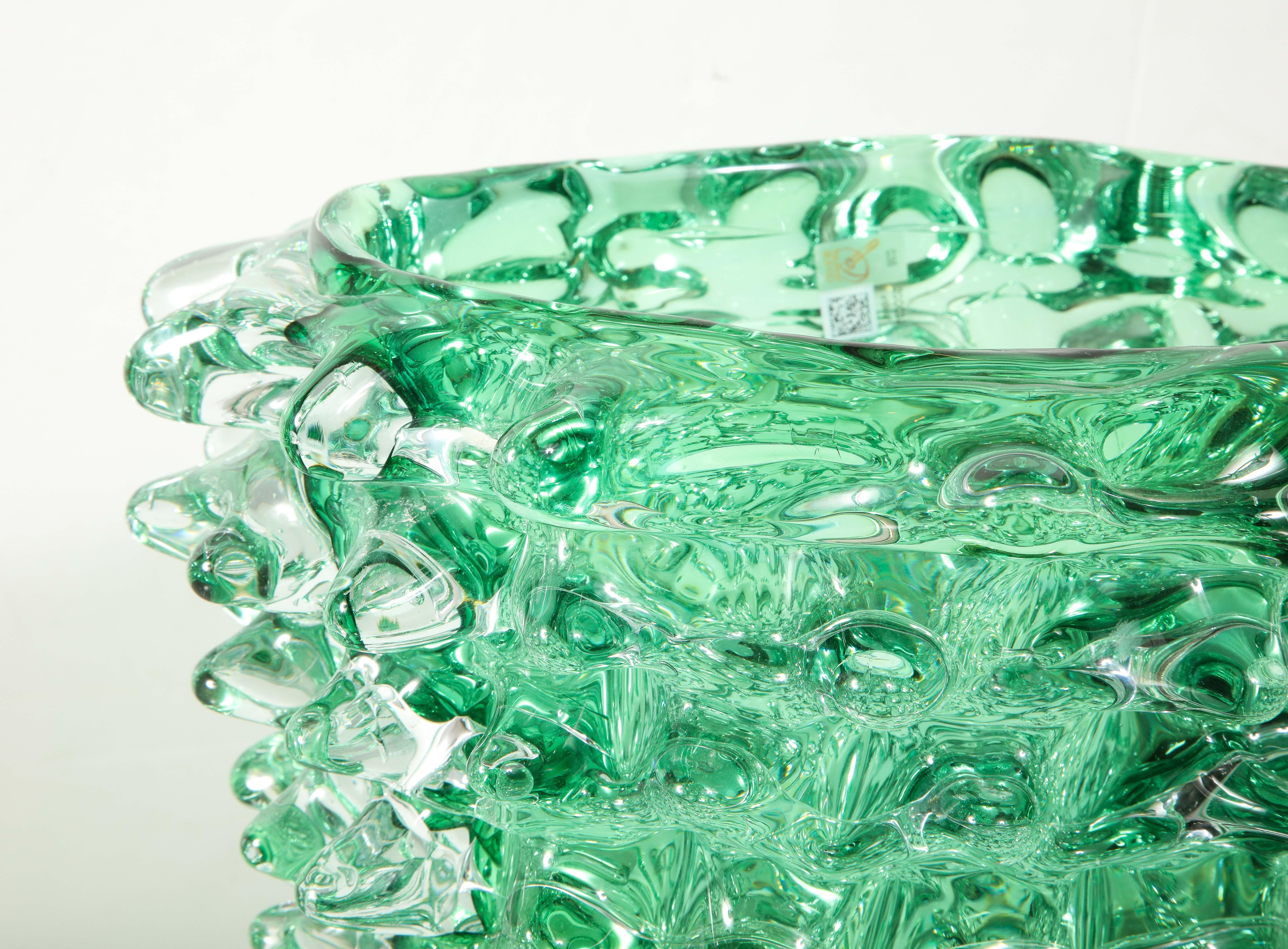Large Green Murano Glass Spike Vase 1