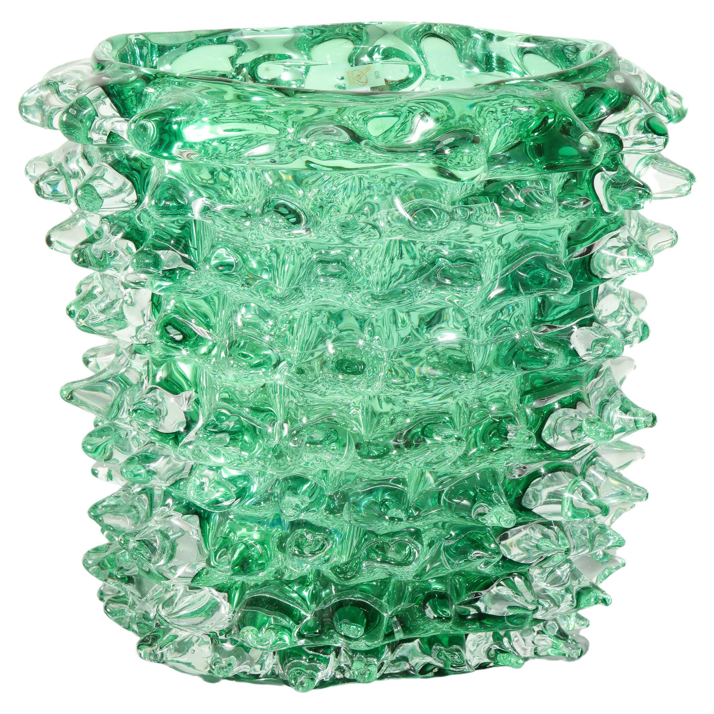 Large Green Murano Glass Spike Vase