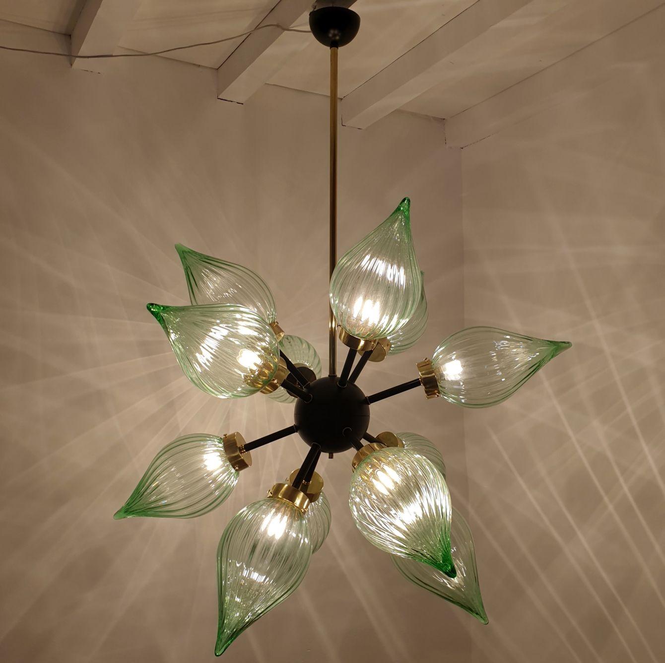Large Green Murano Glass Sputnik Chandelier, Mid-Century Modern In Excellent Condition In Dallas, TX
