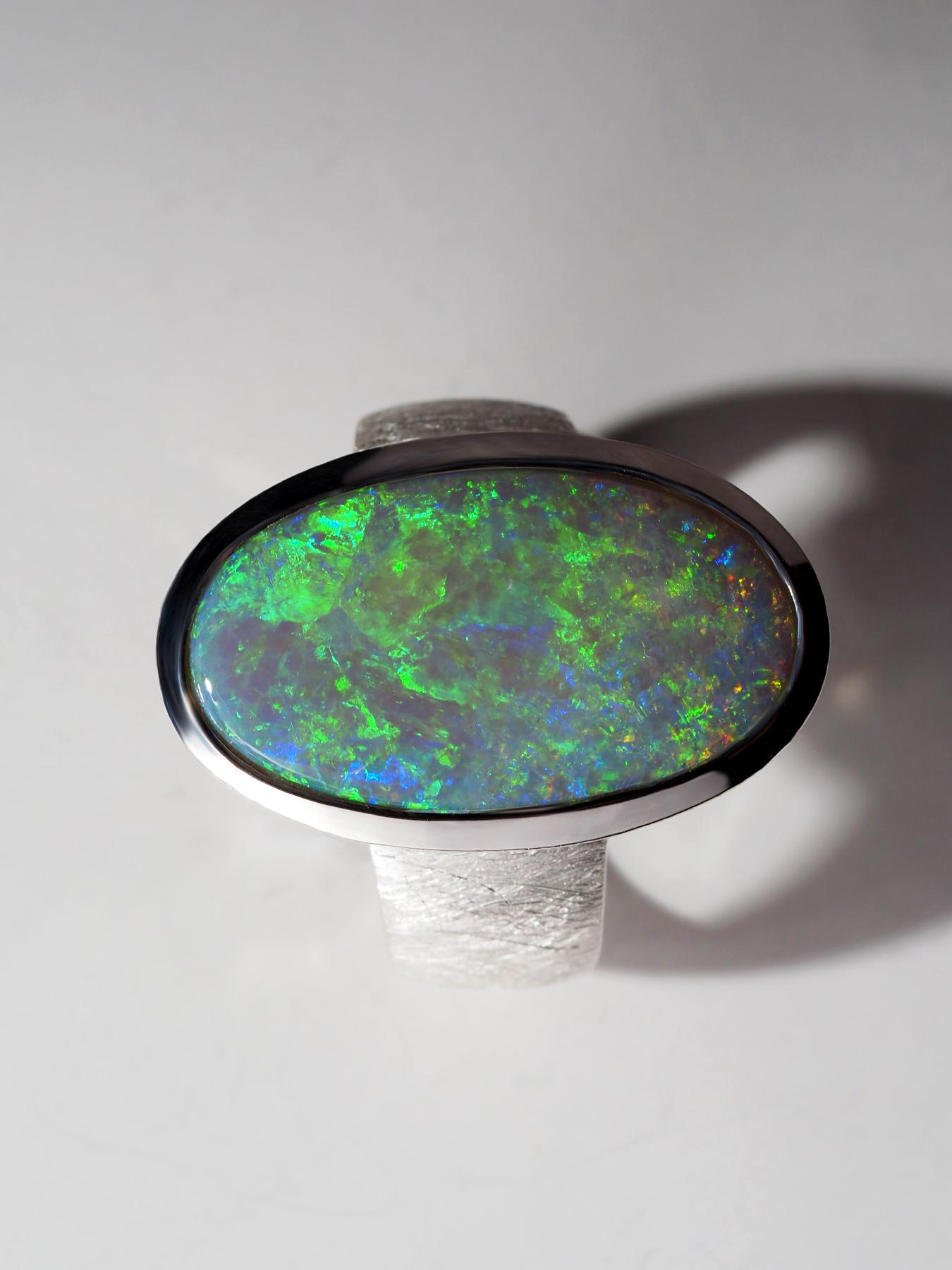 Large Green Opal Silver Ring For Sale 4