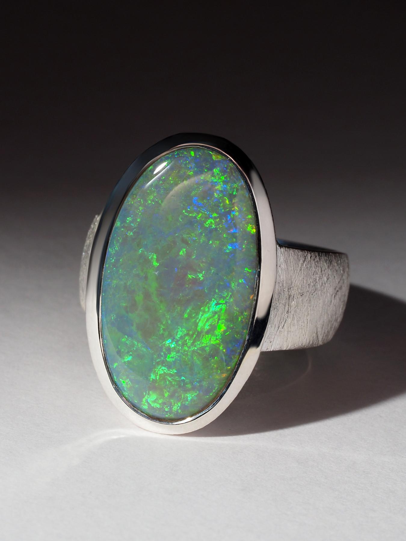 Large Green Opal Silver Ring For Sale 5