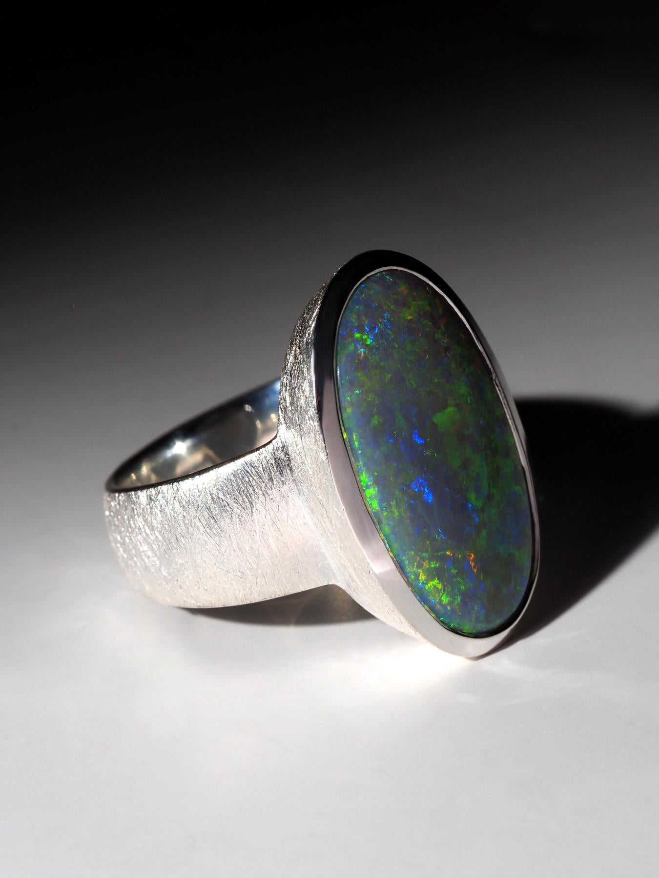 Large Green Opal Silver Ring For Sale 1