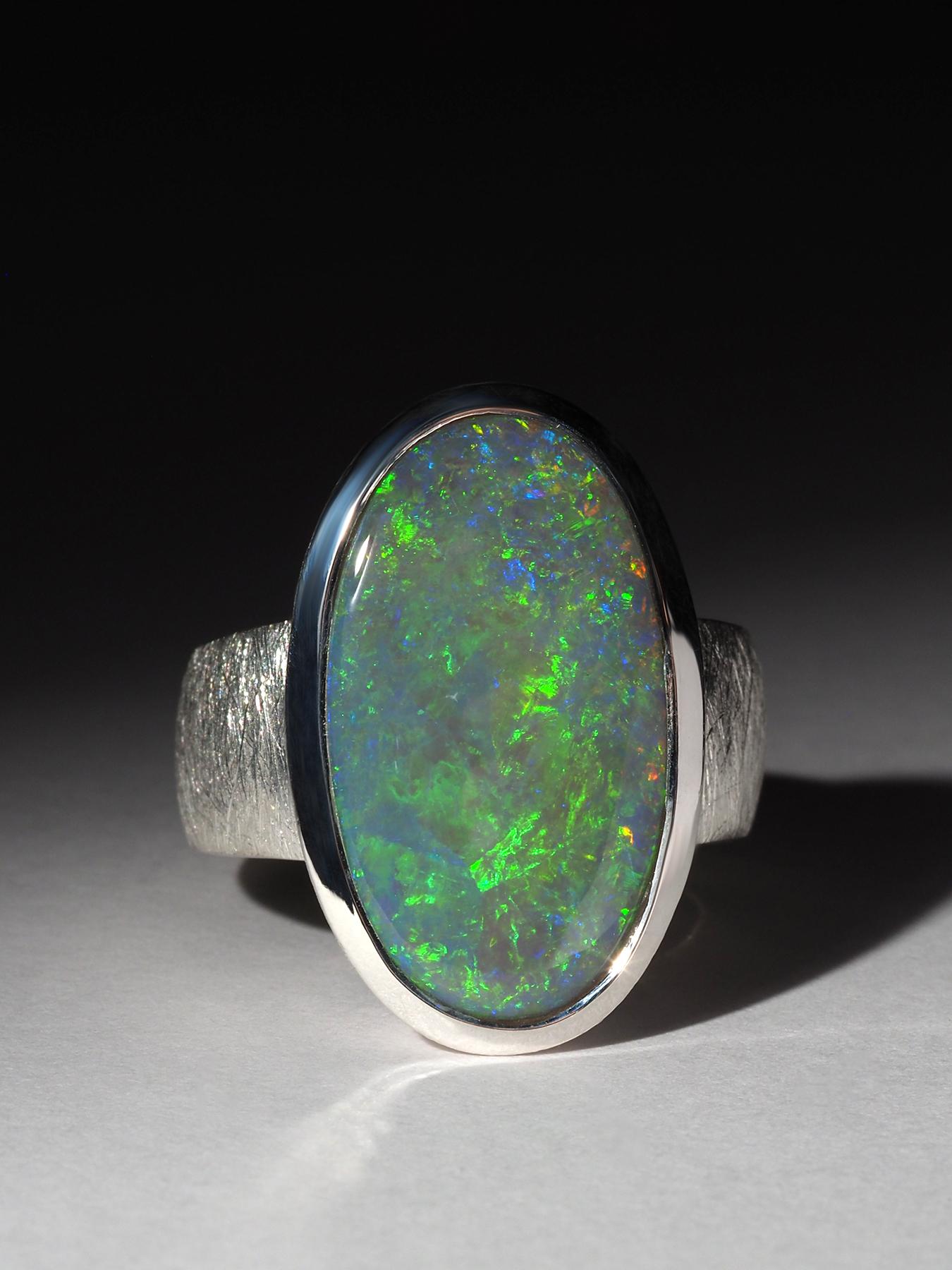 Large Green Opal Silver Ring For Sale 2