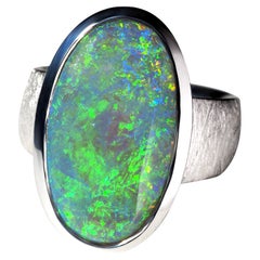 Large Green Opal Silver Ring