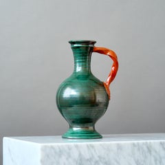 Large Green & Orange Ceramic Art Deco Vase by Upsala Ekeby, Sweden, 1940s.