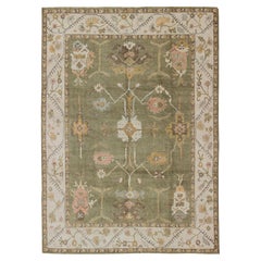 Large Green Oushak Rug with All Over Design Large Green Oushak Rug with All Over Design