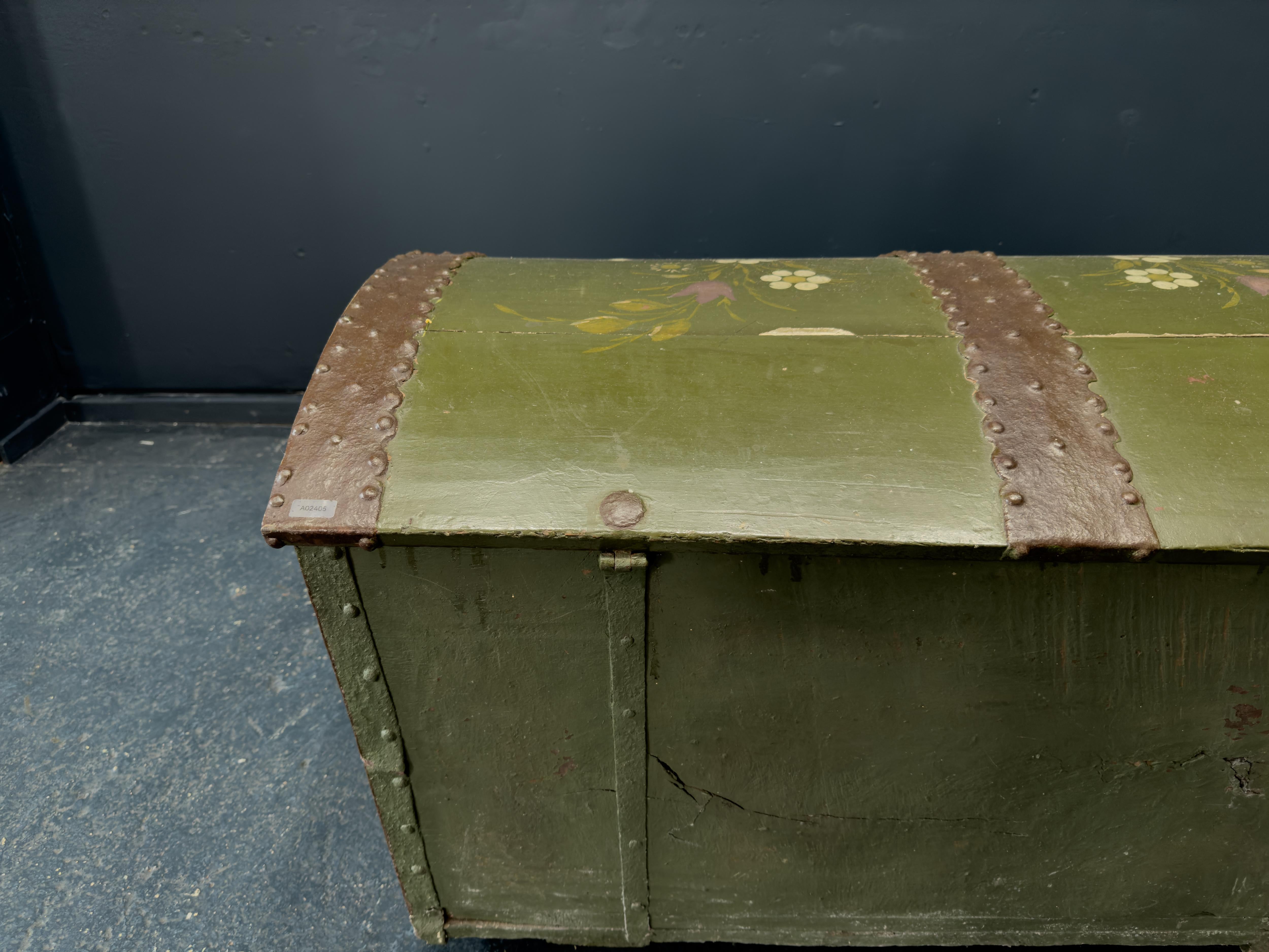 Large Green Painted Danish Folk Chest For Sale 5