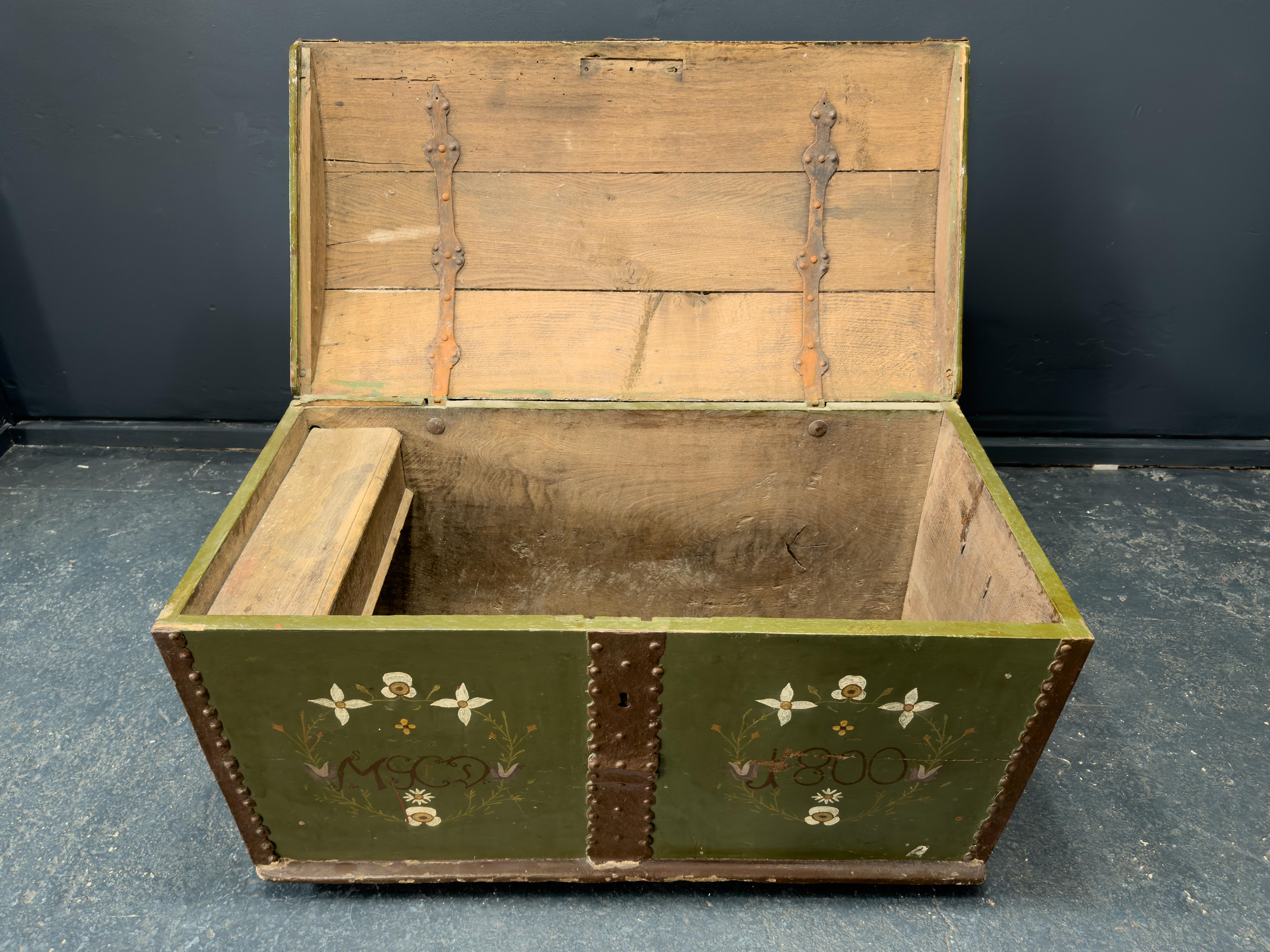Large Green Painted Danish Folk Chest For Sale 6
