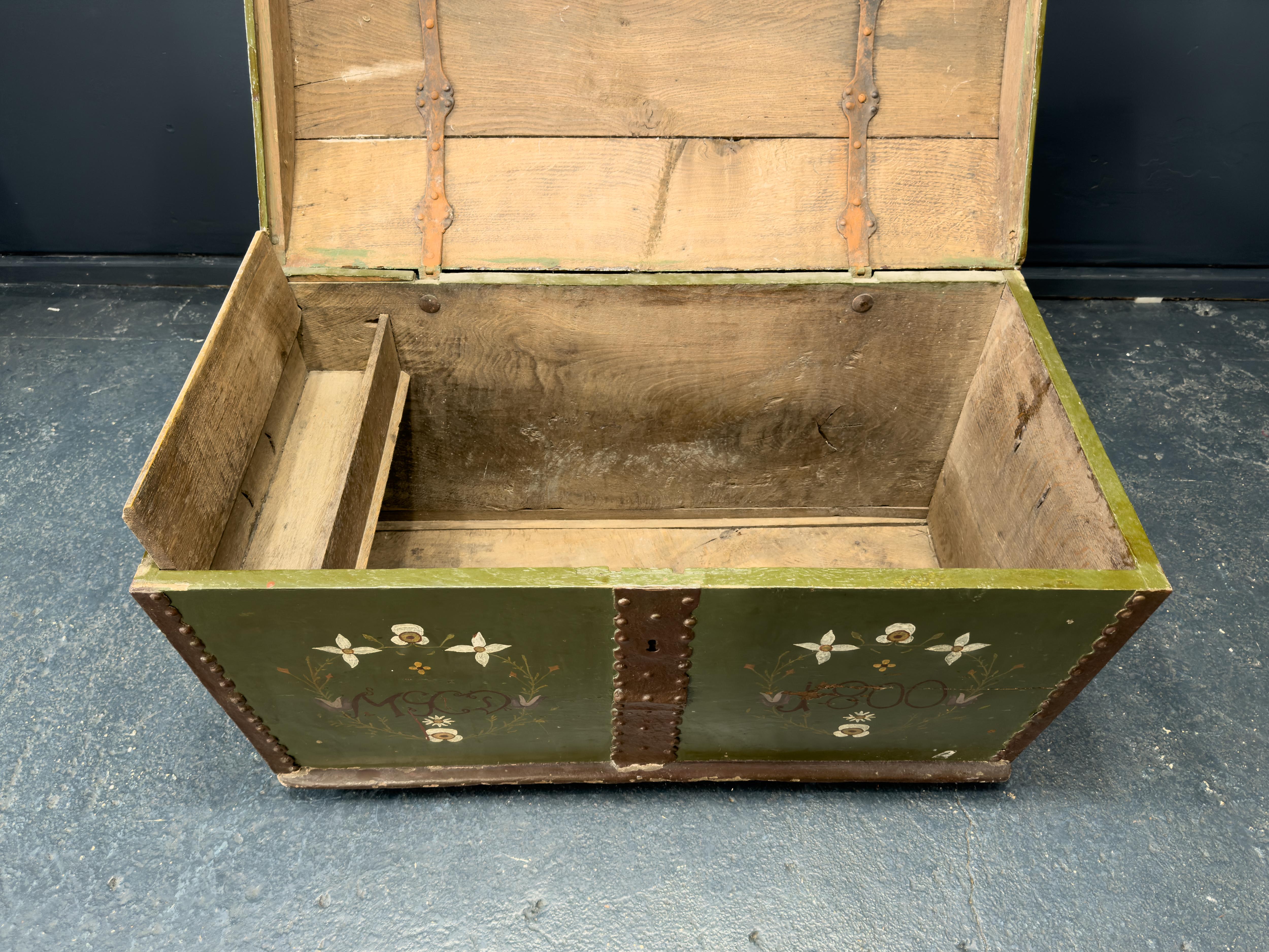Large Green Painted Danish Folk Chest For Sale 7