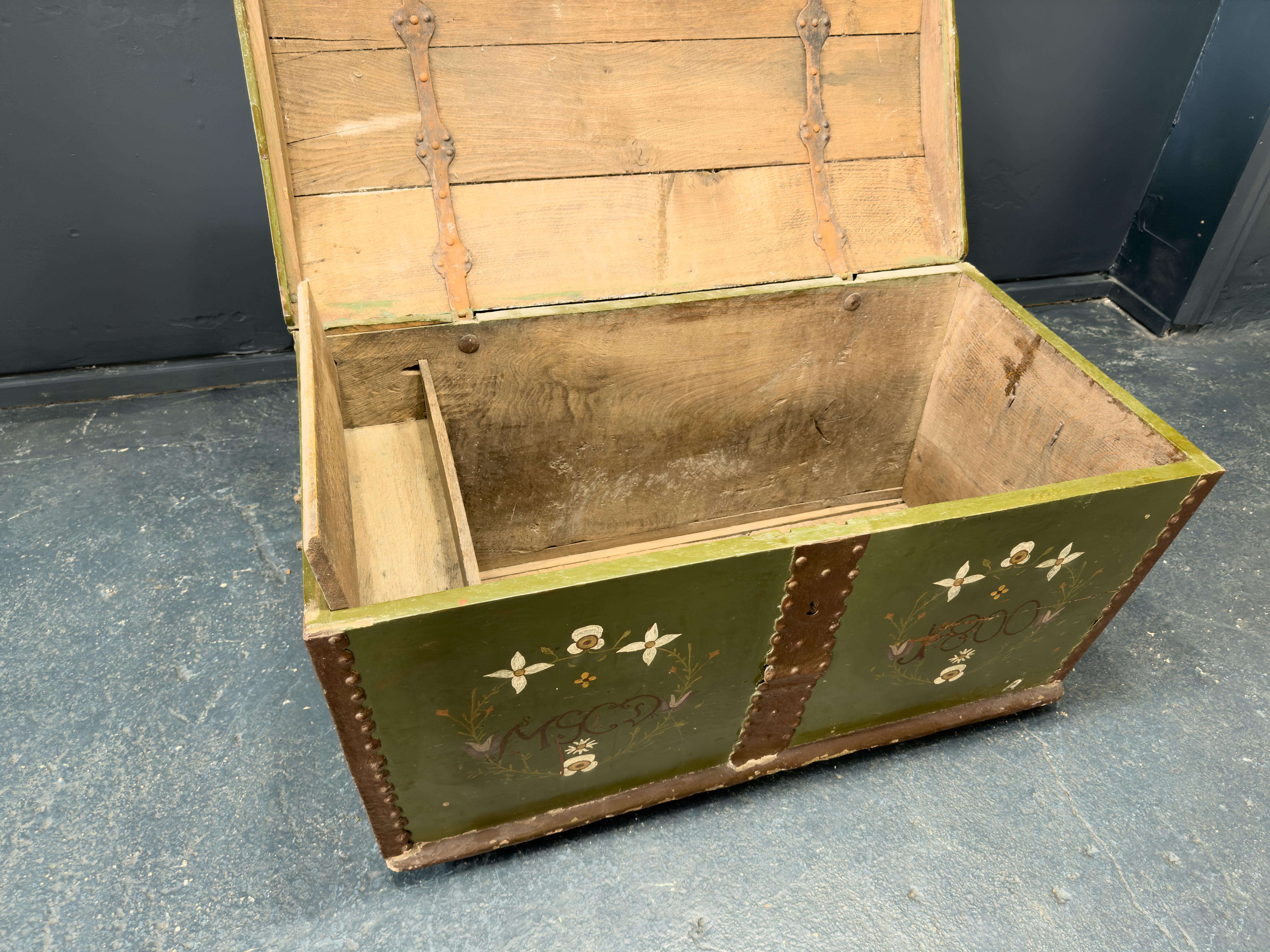 Large Green Painted Danish Folk Chest For Sale 8