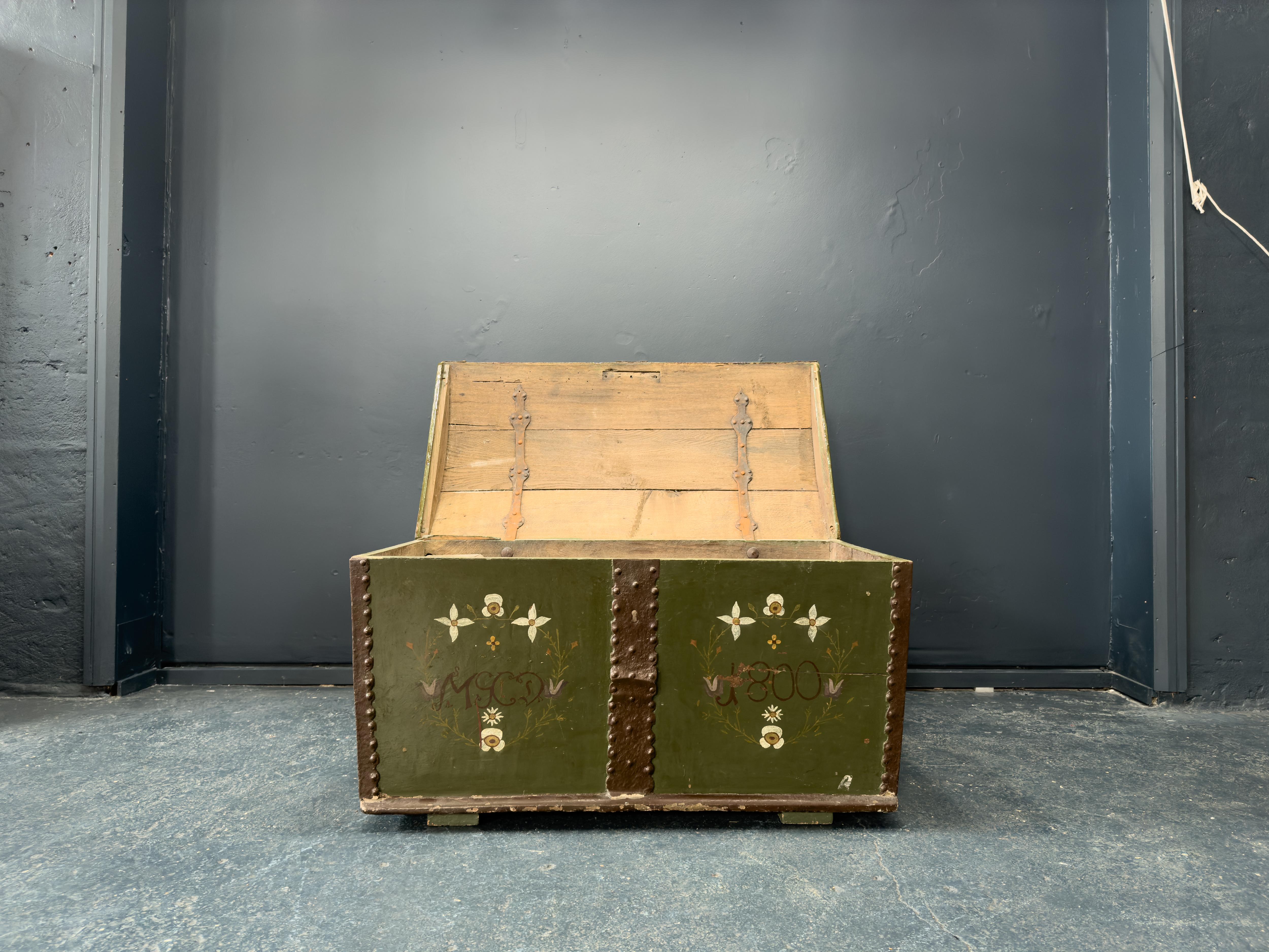 Mid-Century Modern Large Green Painted Danish Folk Chest For Sale