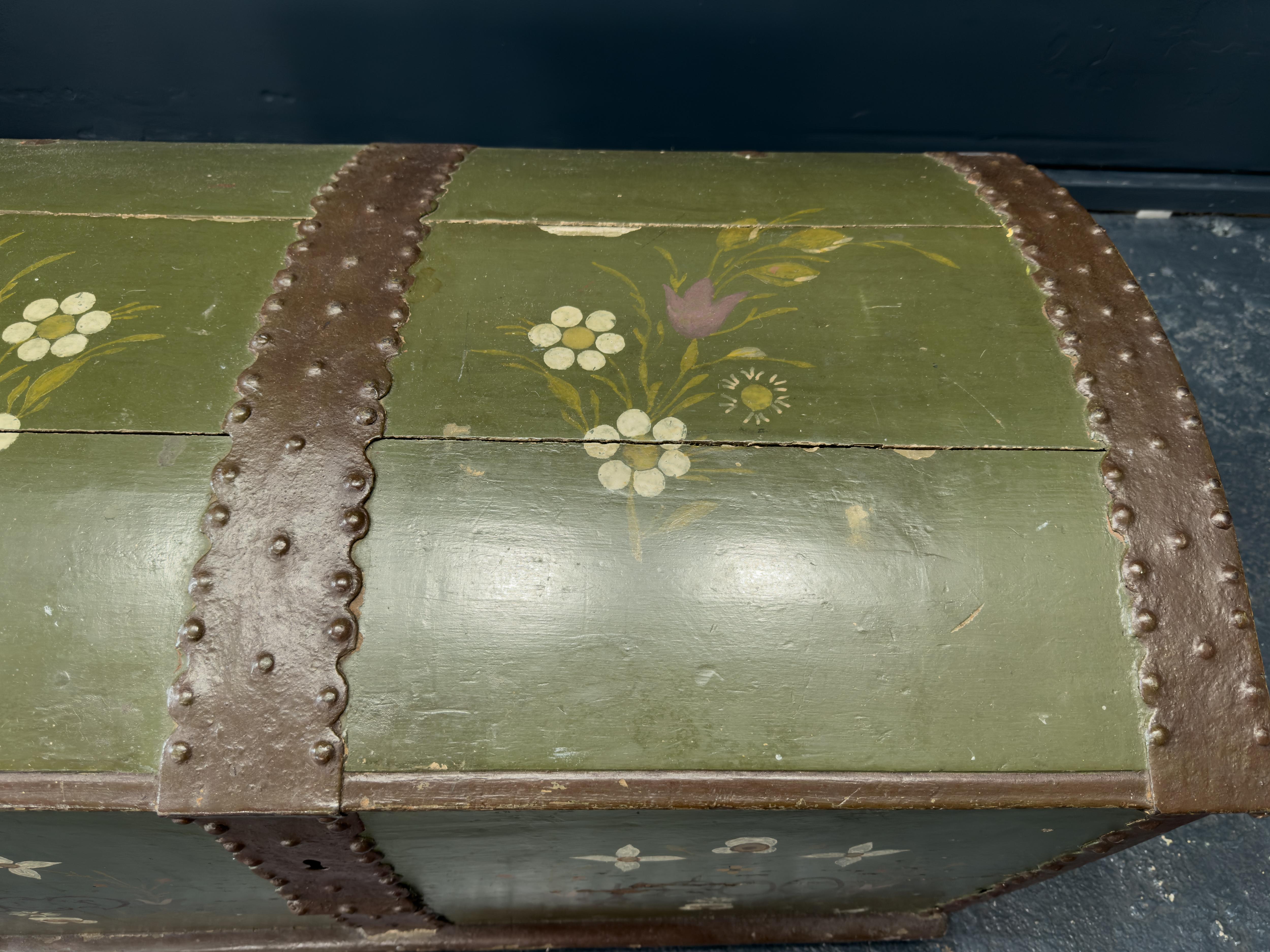 Wood Large Green Painted Danish Folk Chest For Sale