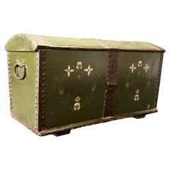 Antique Large Green Painted Danish Folk Chest