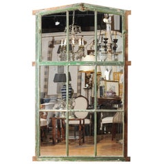 Antique Large Green Painted Iron 19th Century Window from Brussels Made into a Mirror