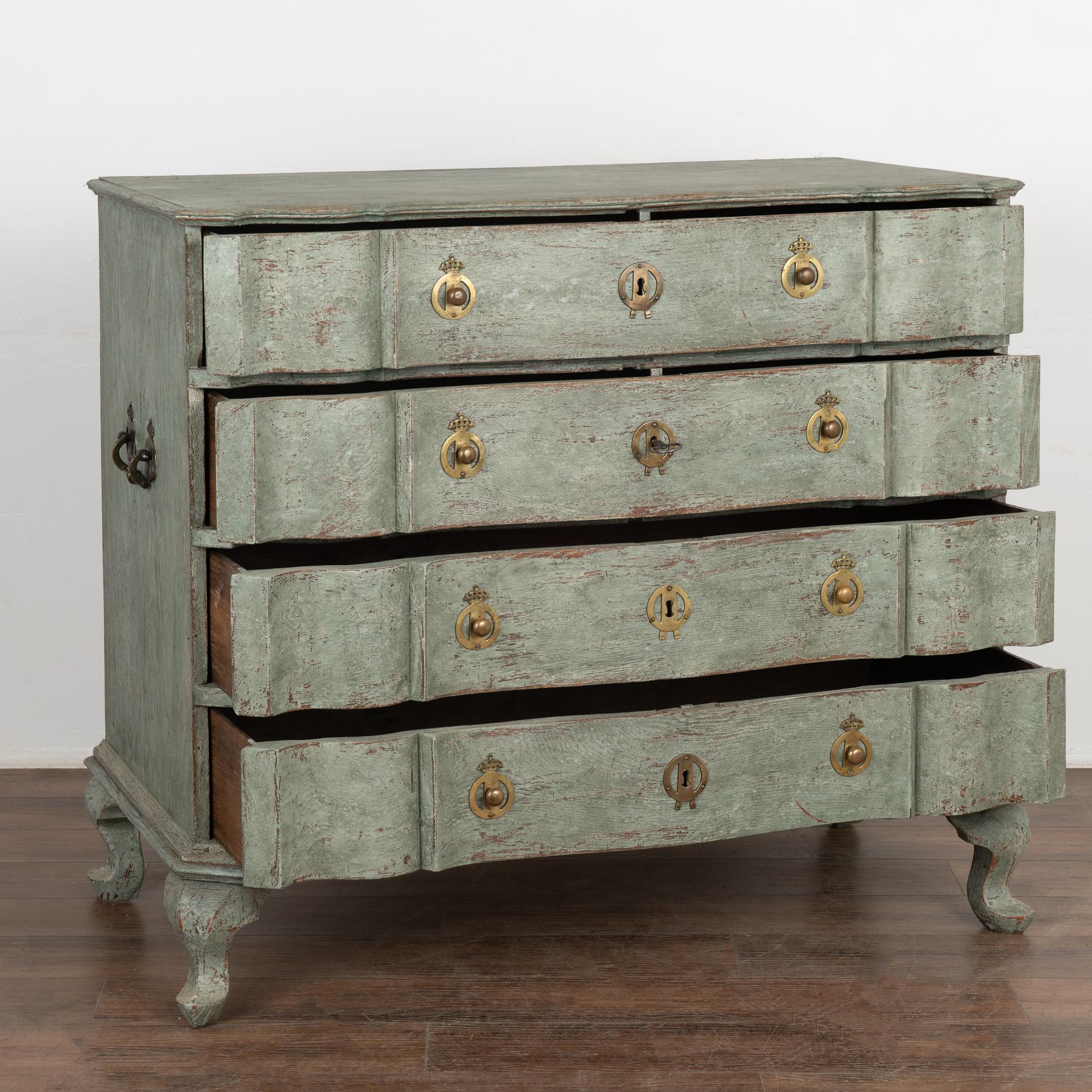 Danish Large Green Painted Oak Rococo Chest of Four Drawers, Denmark circa 1770