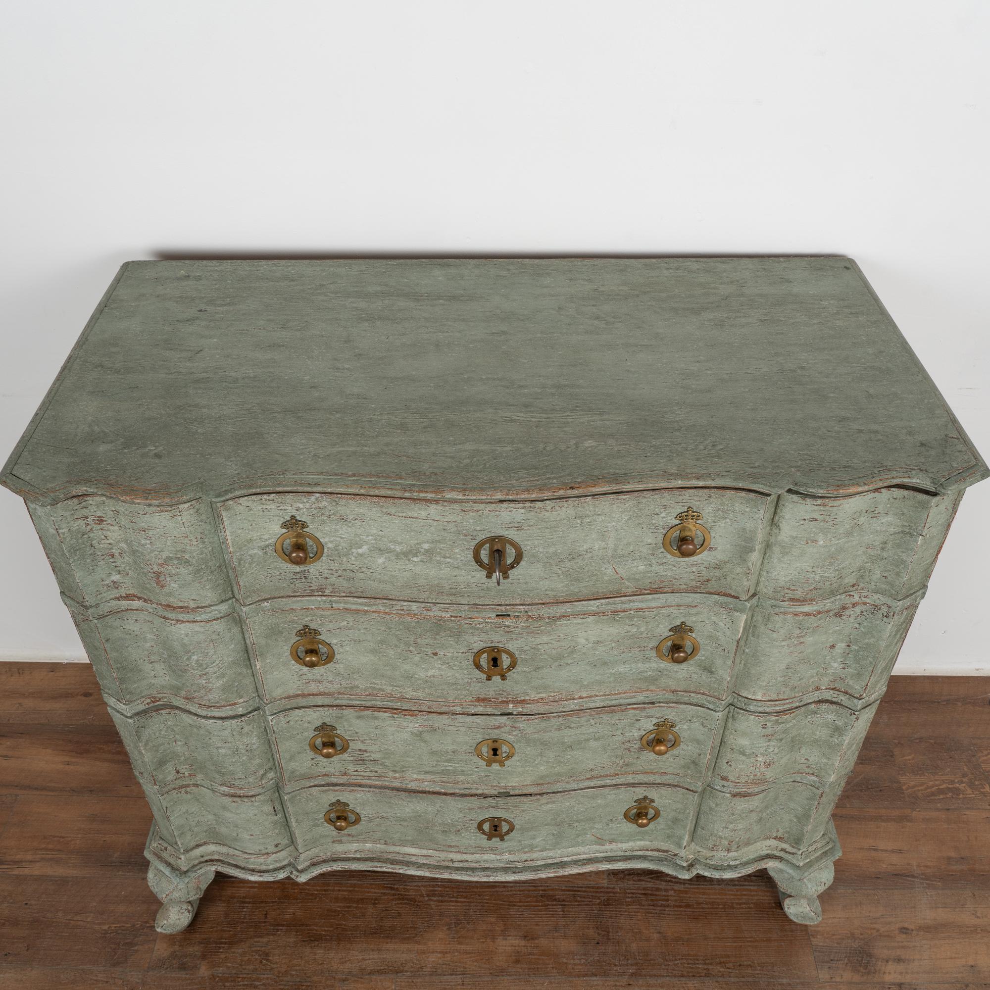 18th Century Large Green Painted Oak Rococo Chest of Four Drawers, Denmark circa 1770