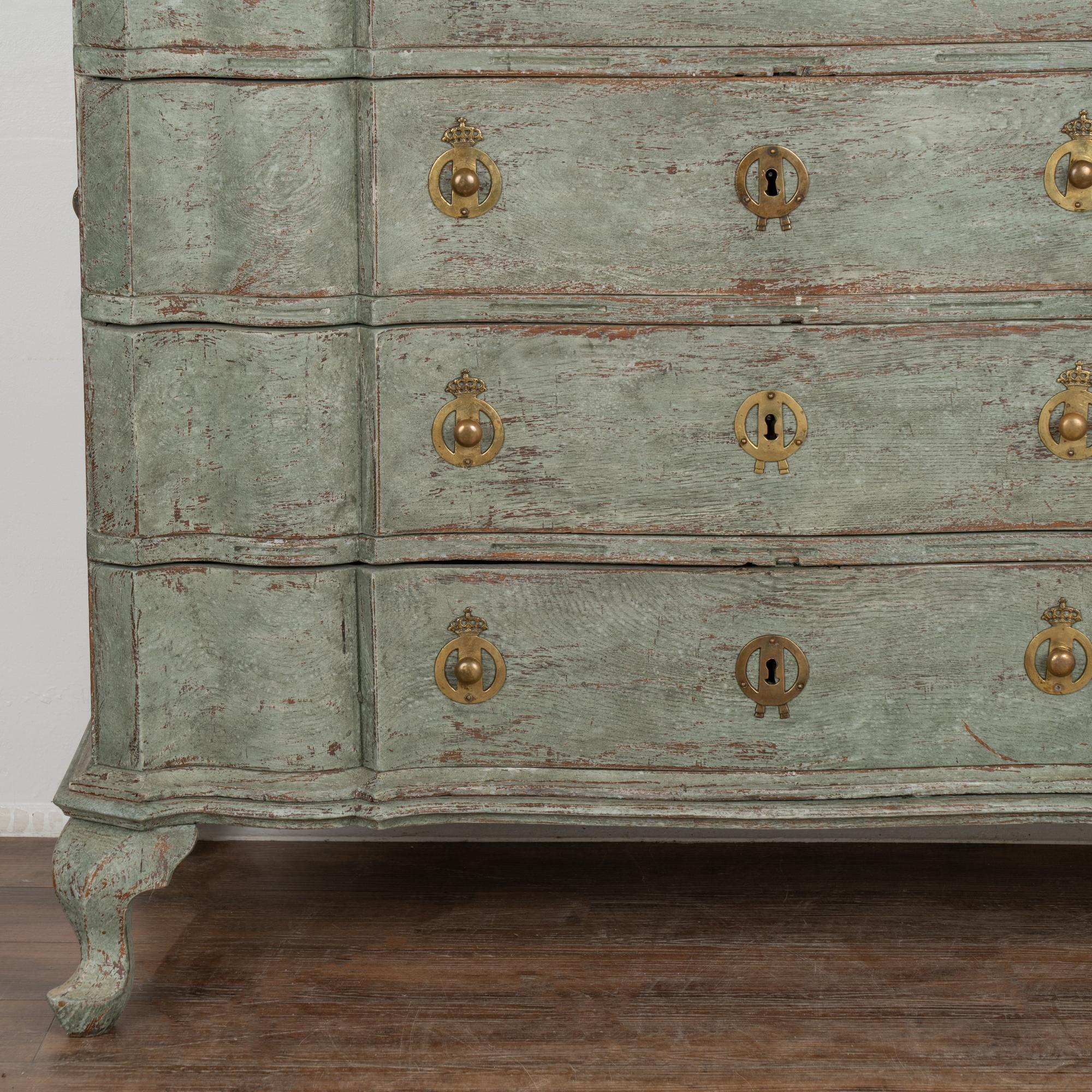 Large Green Painted Oak Rococo Chest of Four Drawers, Denmark circa 1770 1
