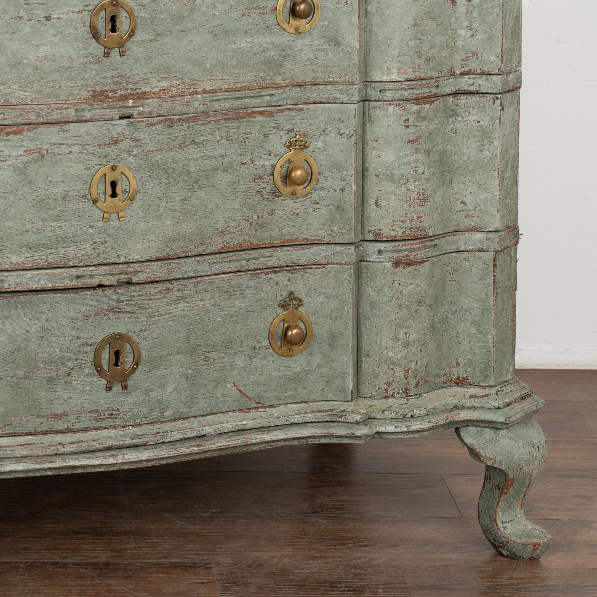 Large Green Painted Oak Rococo Chest of Four Drawers, Denmark circa 1770 3