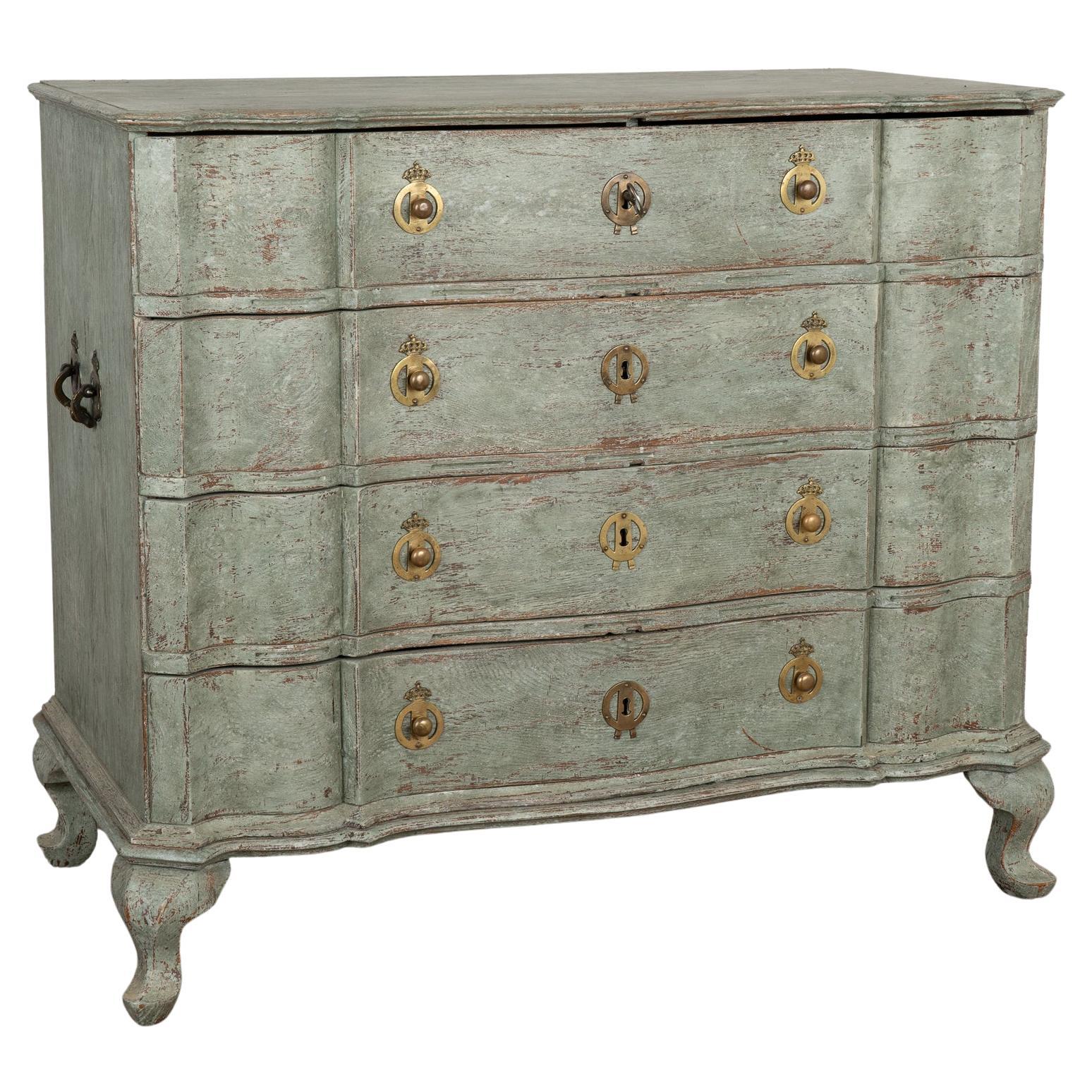 Large Green Painted Oak Rococo Chest of Four Drawers, Denmark circa 1770