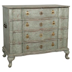 Antique Large Green Painted Oak Rococo Chest of Four Drawers, Denmark circa 1770